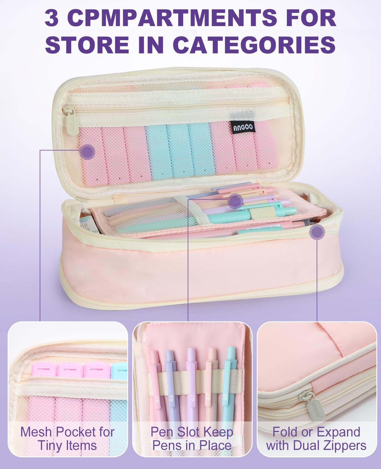 Aesthetic School Supplies with Cute Pencil Case, 30 Count (Pack of 1), Pink