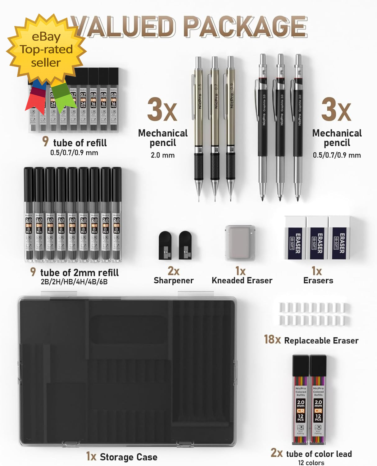 35PCS Art Mechanical Pencil Set 3 PCS Metal Drafting Pencil 0.5 Mm & 0.7 Mm