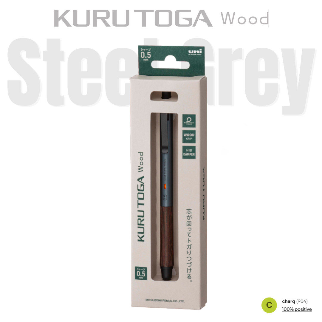 Mitsubishi Pencil Kuru Toga Wood Steel Grey 0.5mm Mechanical Pencil -NEW-