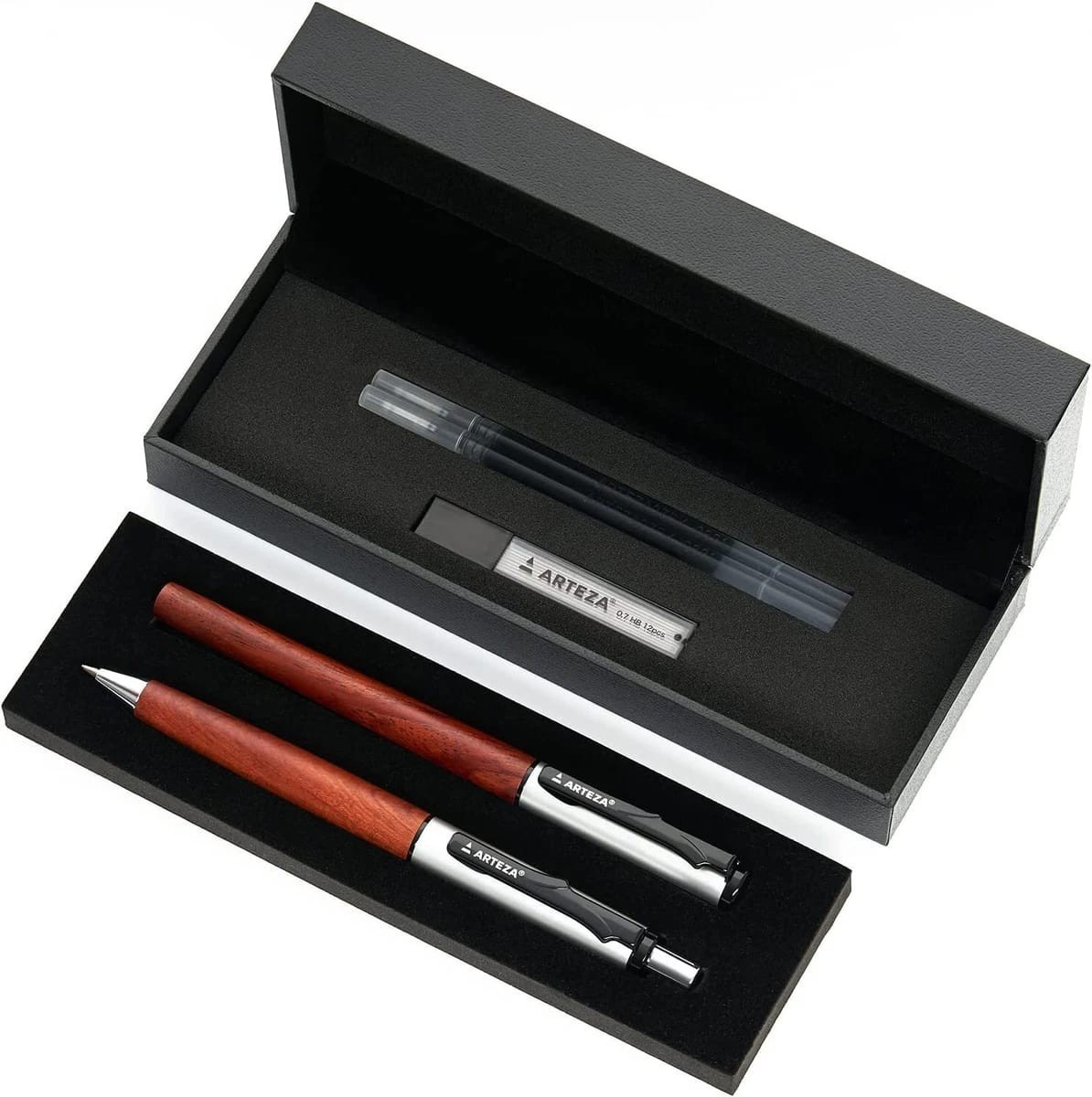 ARTEZA Walnut Gel Ink Pen and Mechanical Pencil 2pc Pen Pencil 14 Refills Set