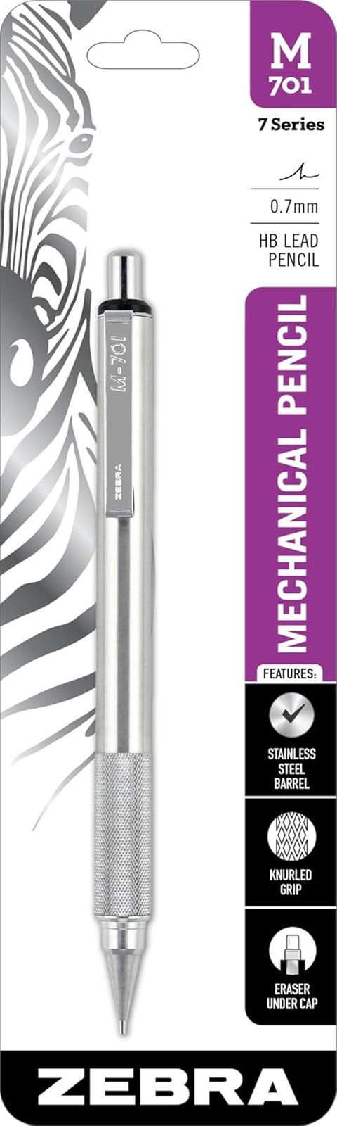 Zebra M-701 Stainless Steel Mechanical Pencil, 0.7mm Point Size, Standard HB