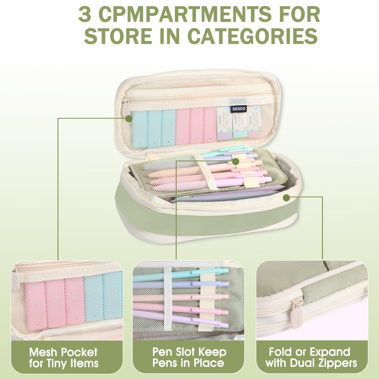 Aesthetic School Supply Pencil Case 12 Pastel Pencils 0.5/0.7mm Green Set