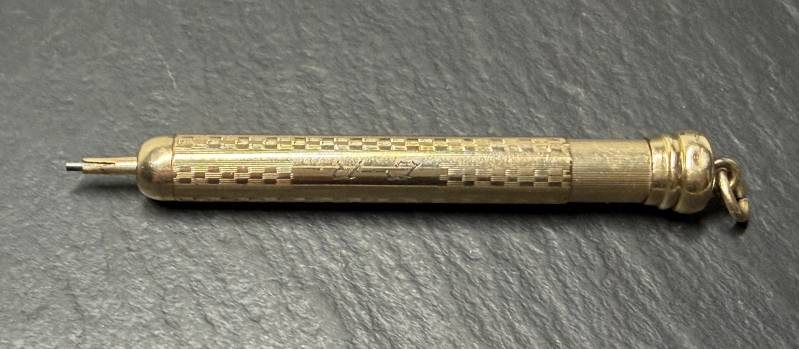 ANTIQUE GOLD FILLED TELESCOPING MECHANICAL PENCIL WITH LOOP, MONOGRAM N1006