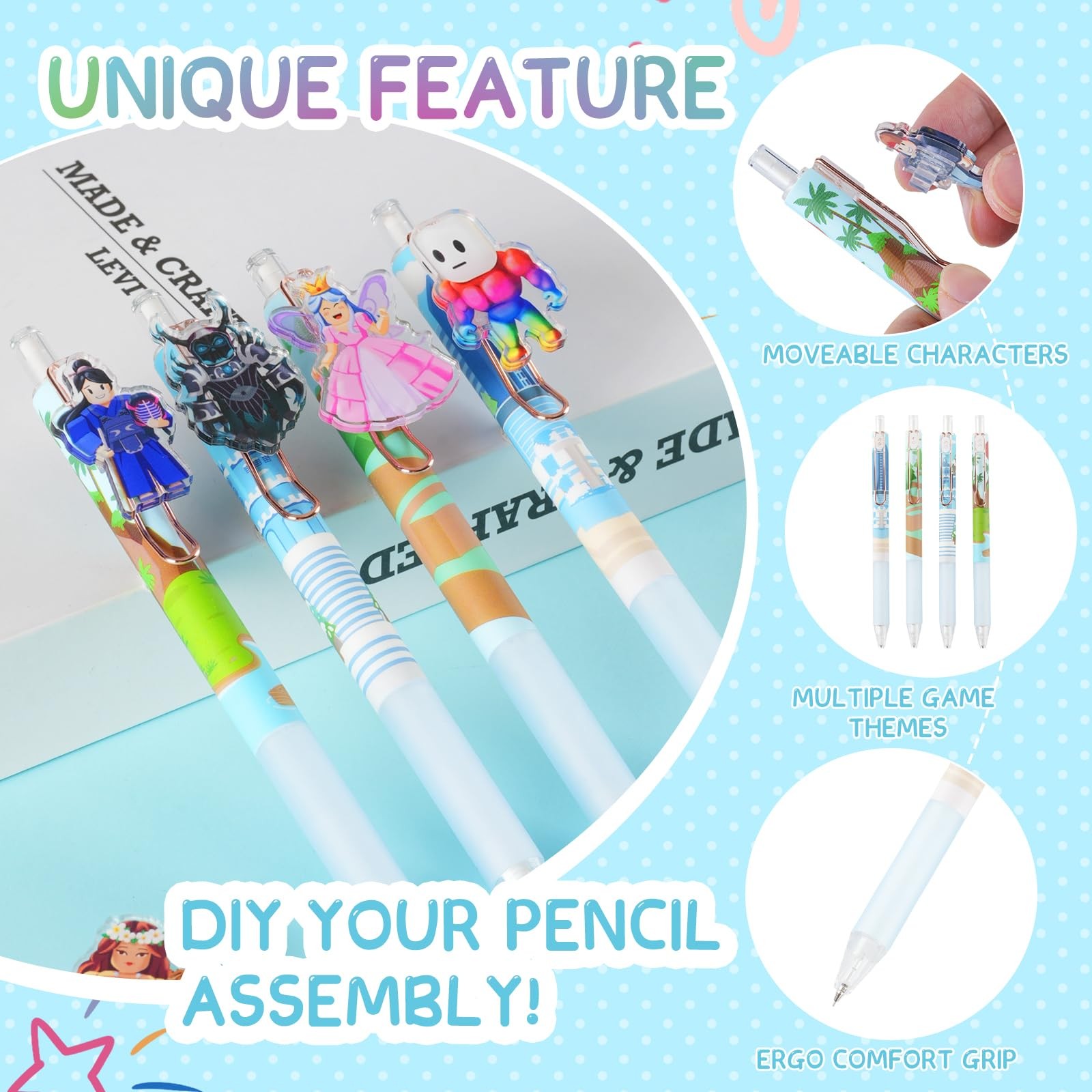 12pcs Mechanical Pencils 0.5mm, Removable Characters btw Scenes, Unique DIY D…