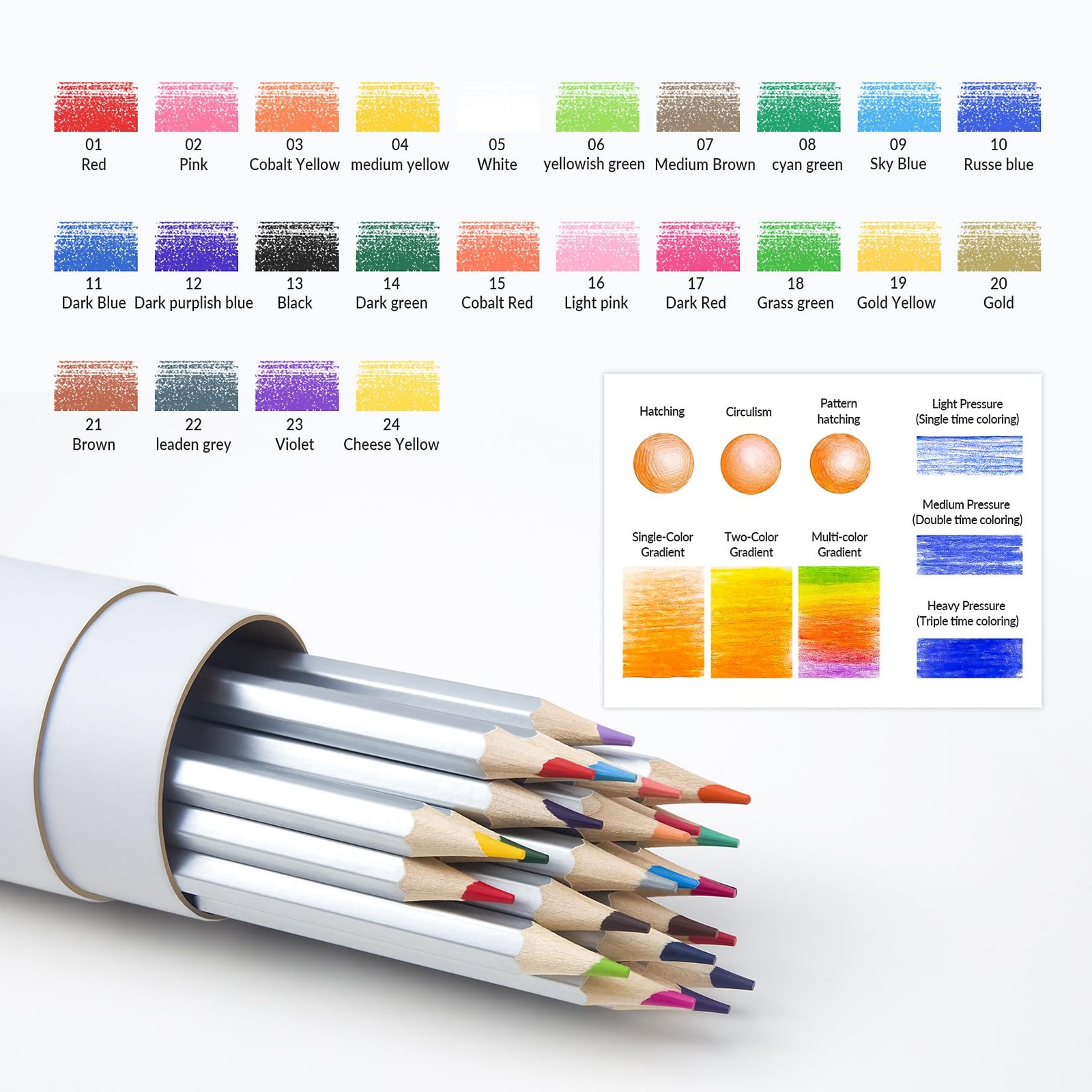 FUNLAVIE 24 Colored Pencils for 24 Count (Pack of 1), 24-Color Travel Pack
