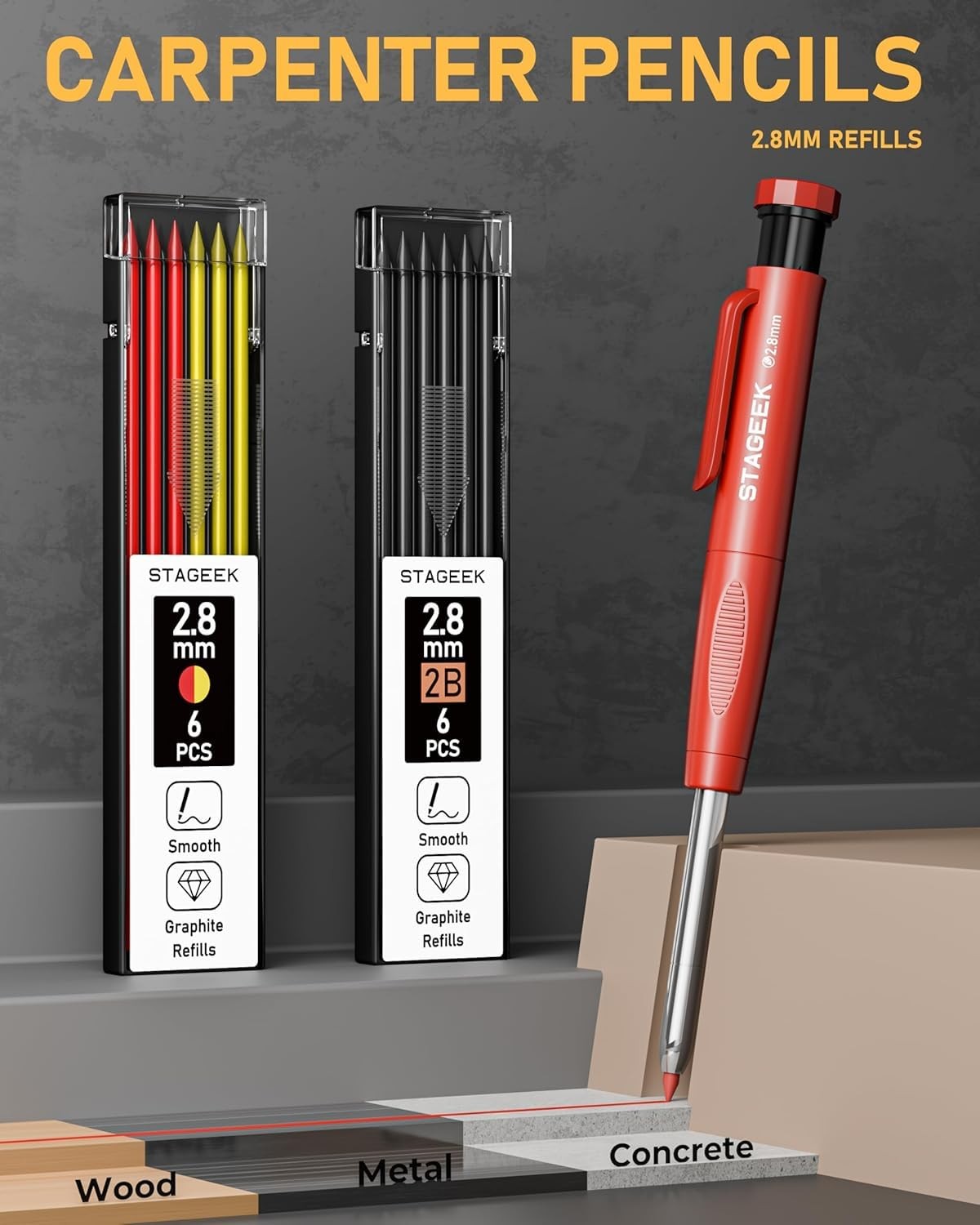 14 Pack Carpenter Pencil Set with Sharpener