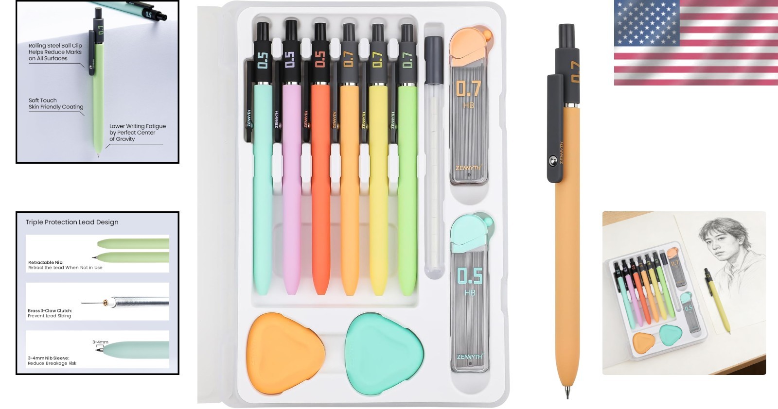 Complete Mechanical Pencil Set: 6PCS with Lead, Erasers – Ideal for School Use