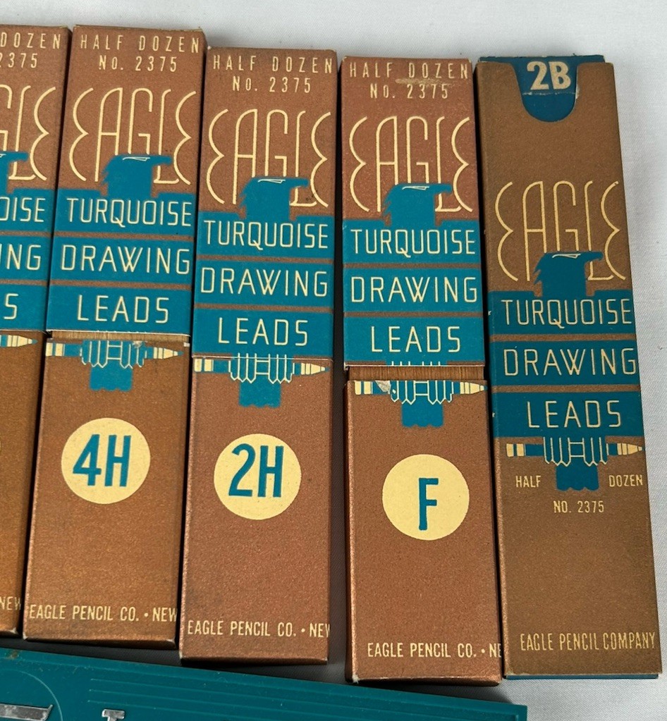 Vintage Eagle Turquoise Drawing Leads Lot Of 11 Boxes HB H 4H 2H F 2B