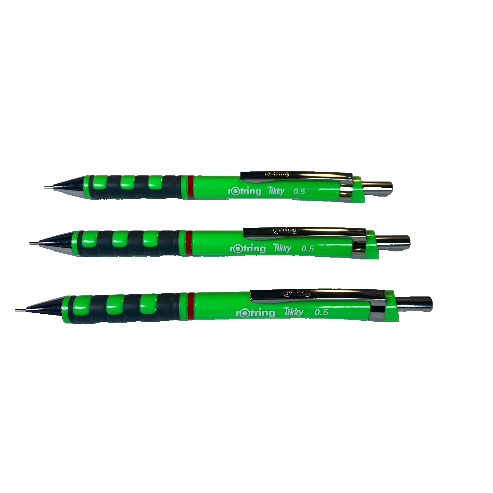 NEW Rotring Tikky 0.5 mm Mechanical Pencil Lot of 3 Rubber Grip Neon Green