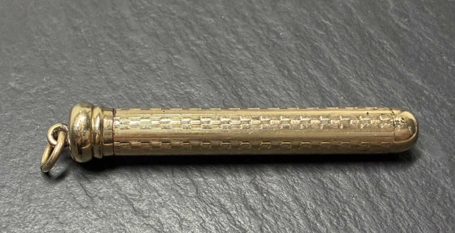 ANTIQUE GOLD FILLED TELESCOPING MECHANICAL PENCIL WITH LOOP, MONOGRAM N1006