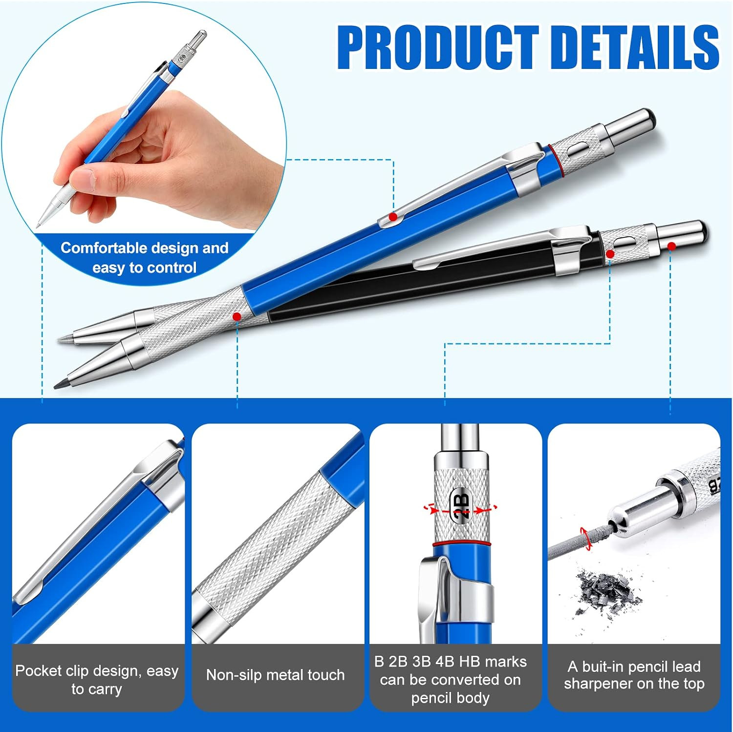 2 Pcs Welders Pencil with 48 PCS round Refills Mechanical Pencils