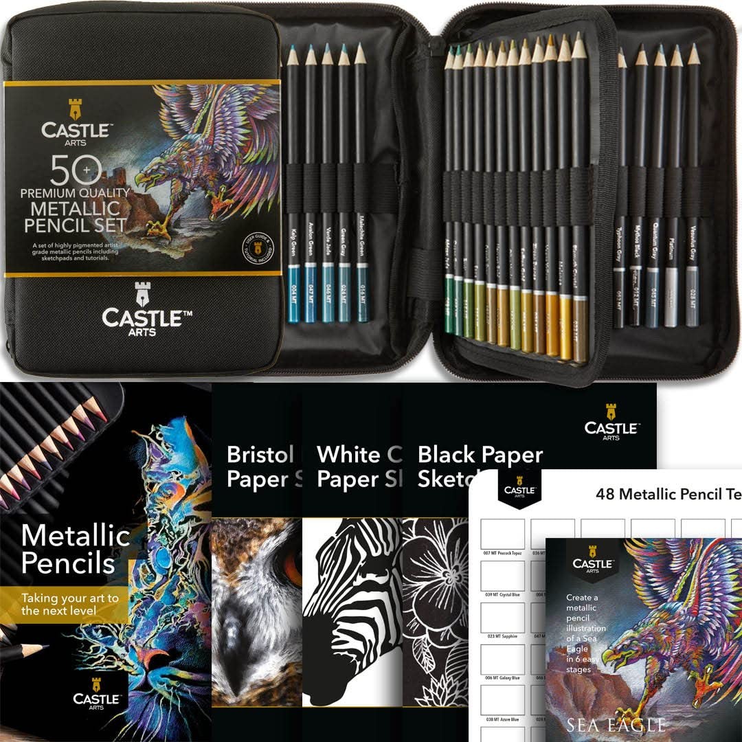Castle Art Supplies 48 Metallic Colored Pencils 1 Count (Pack of 1),