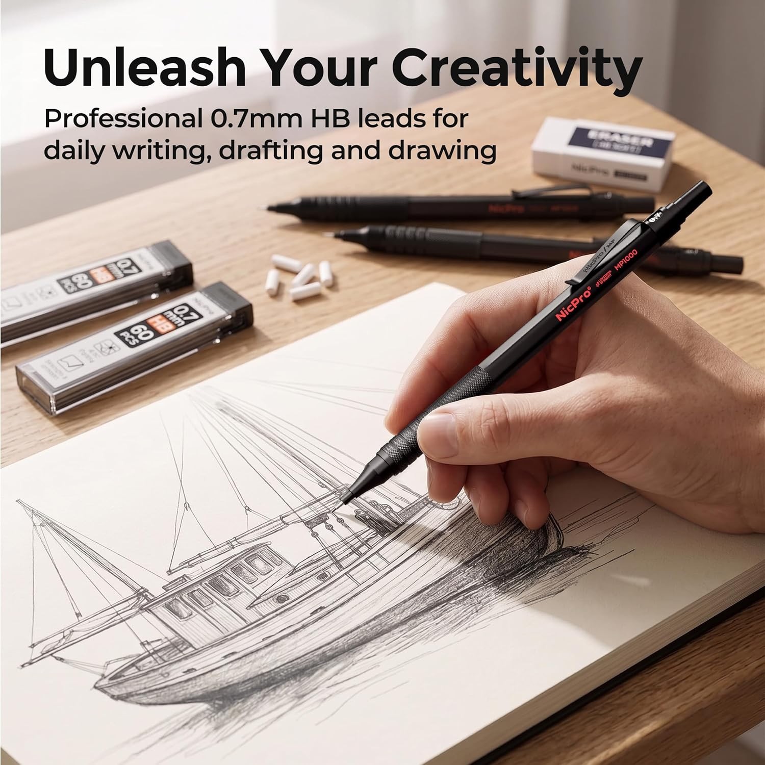 Durable 0.7mm Mechanical Pencil Set with 3 Erasers & 480 Lead Refills Included