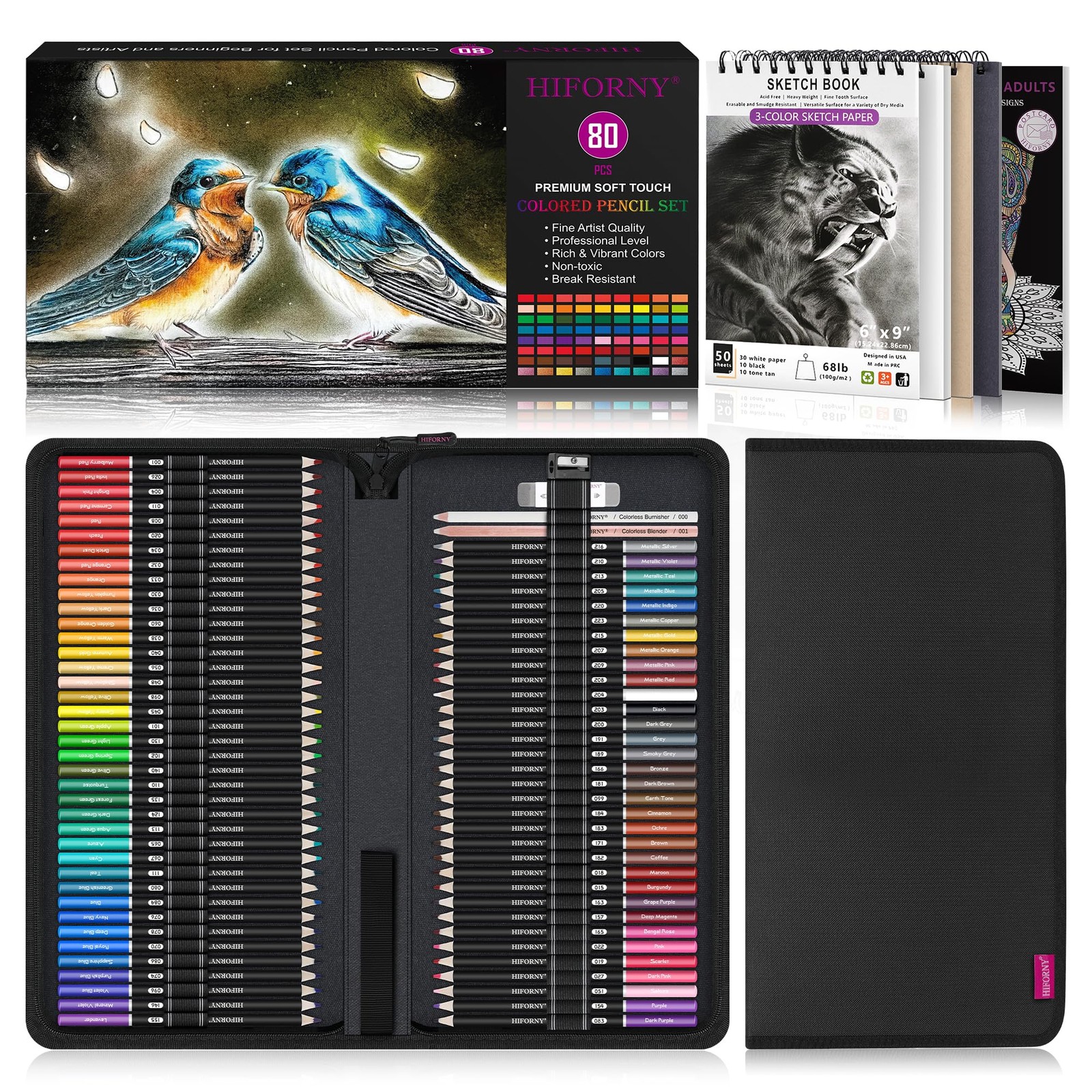 HIFORNY 80PCS Colored Pencils Set for Adults 1 Count (Pack of 80), Multicolor