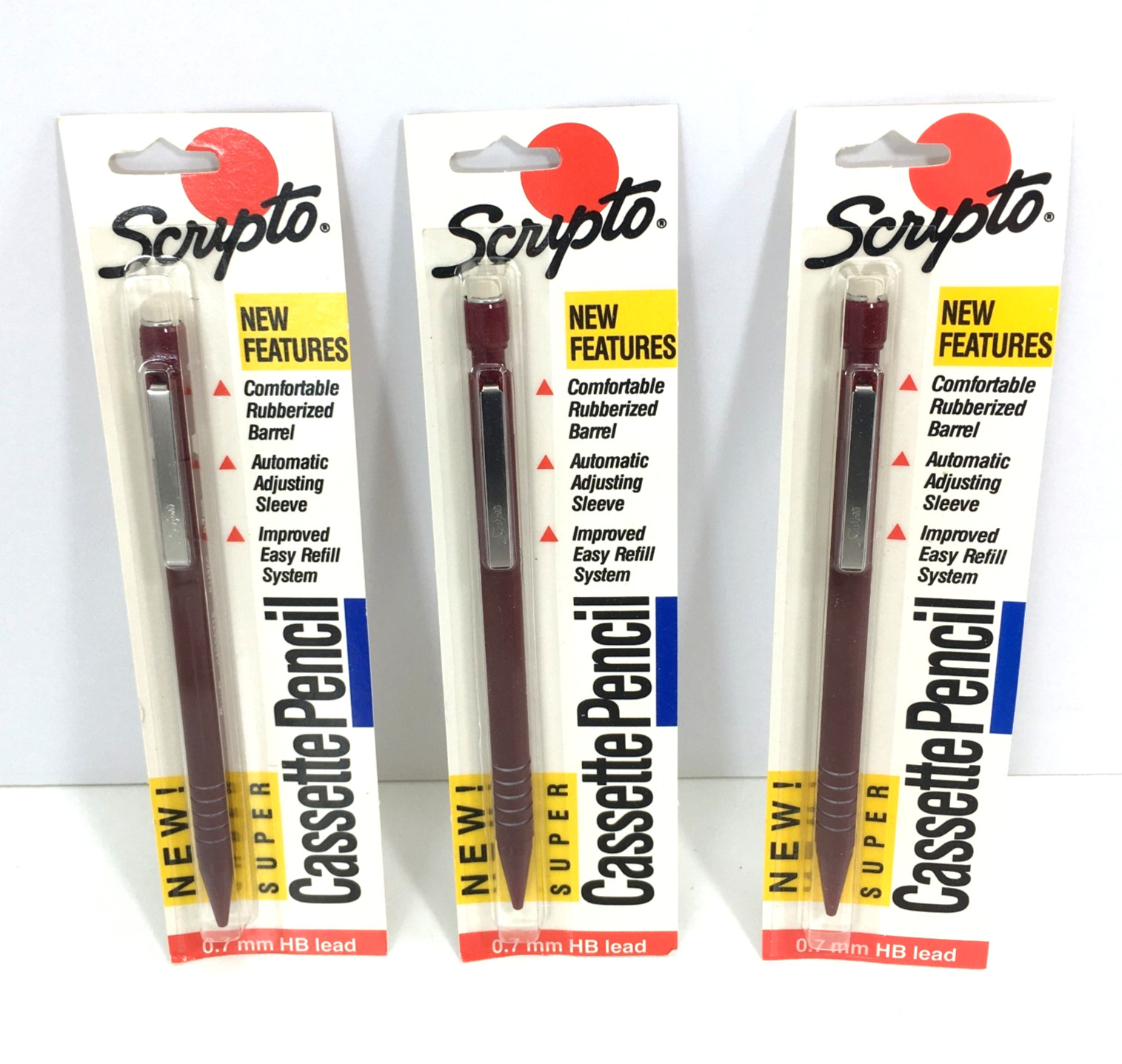 3-Pack 1990 Scripto Super Cassette Mechanical Pencil P1470C .7mm Lead Japan Red