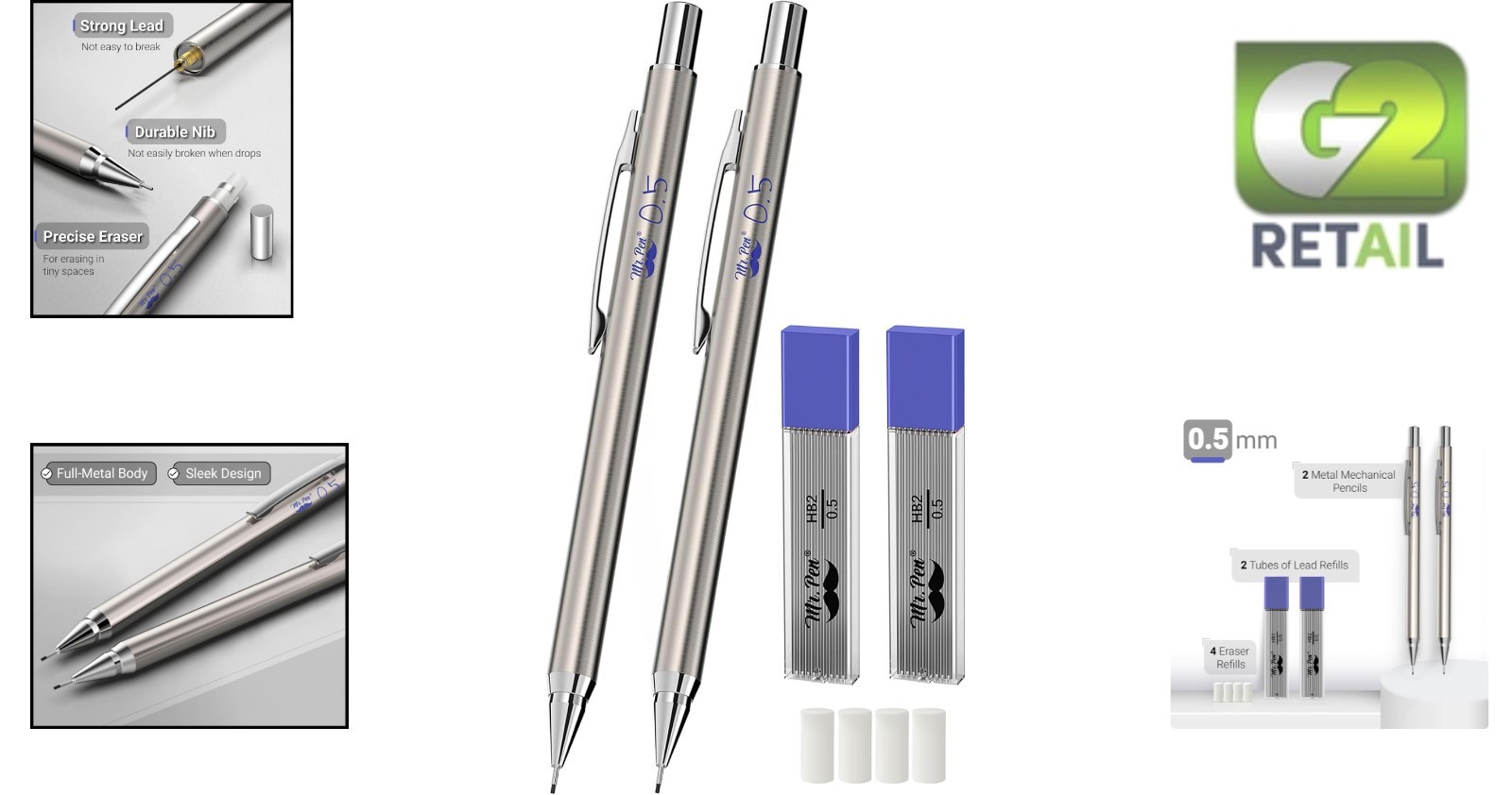 Stylish 0.5mm All Metal Mechanical Pencils – Ideal for Artists and Professionals