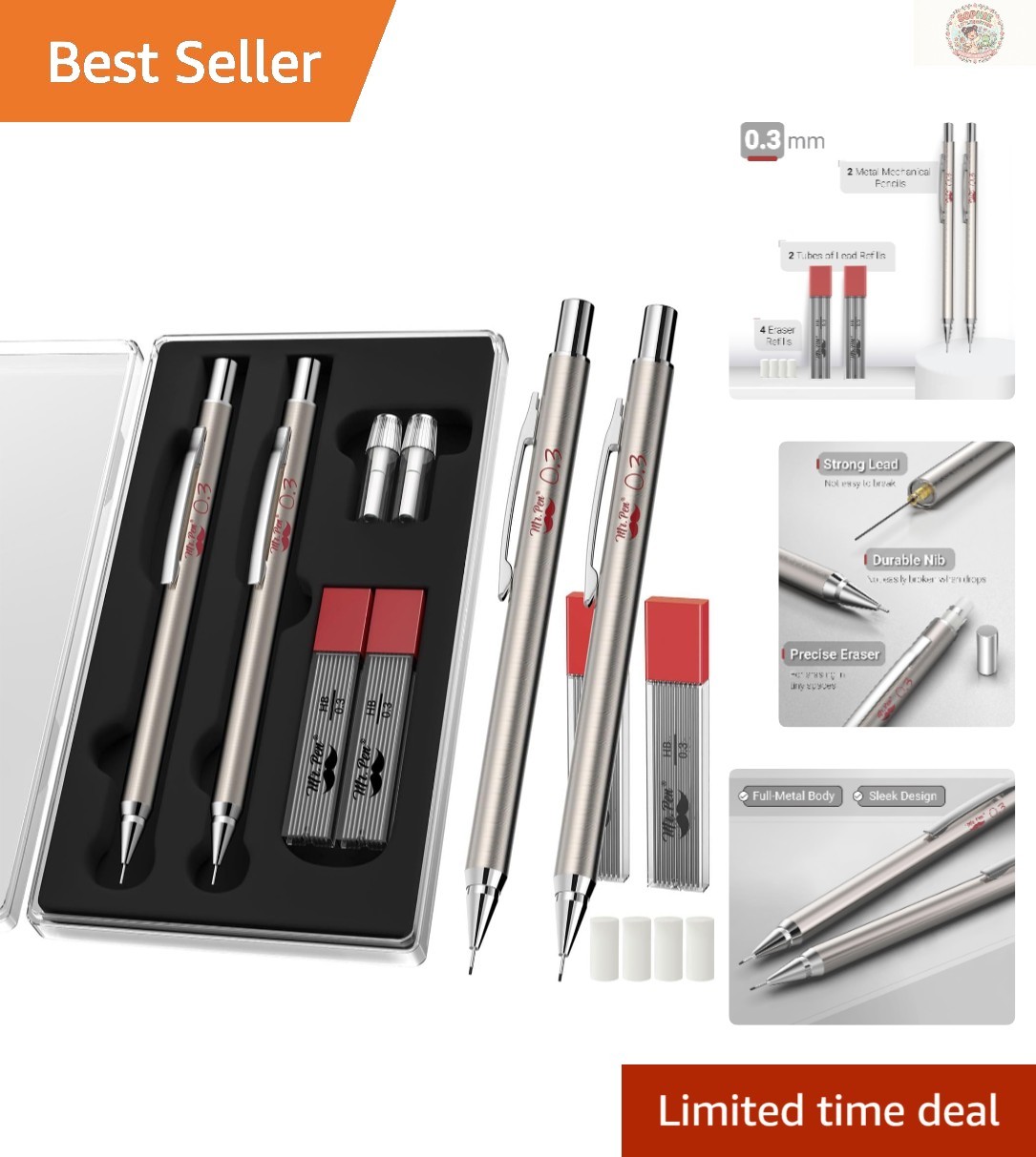 Durable Metal Mechanical Pencil Set with Convenient Lead & Eraser Replacements