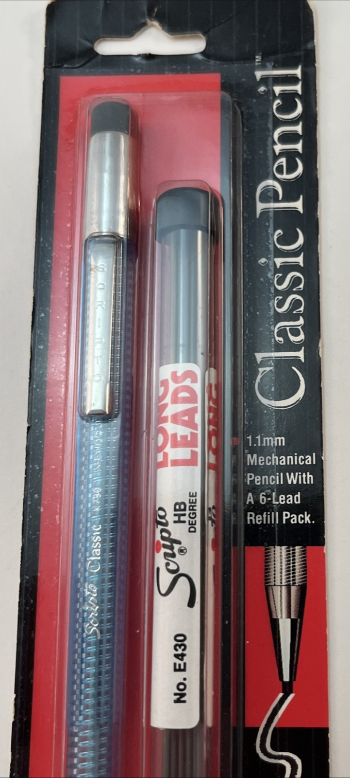 Vtg 1991 Scripto Classic Long Lead Pencil & Lead Pack NOS Blue Clear Rare New