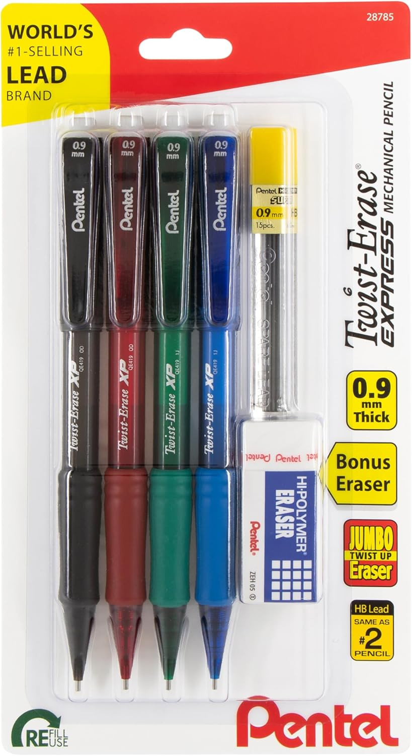 Twist-Erase EXPRESS Mechanical Pencils, (0.9Mm), Assorted Barrel Colors, Pack of