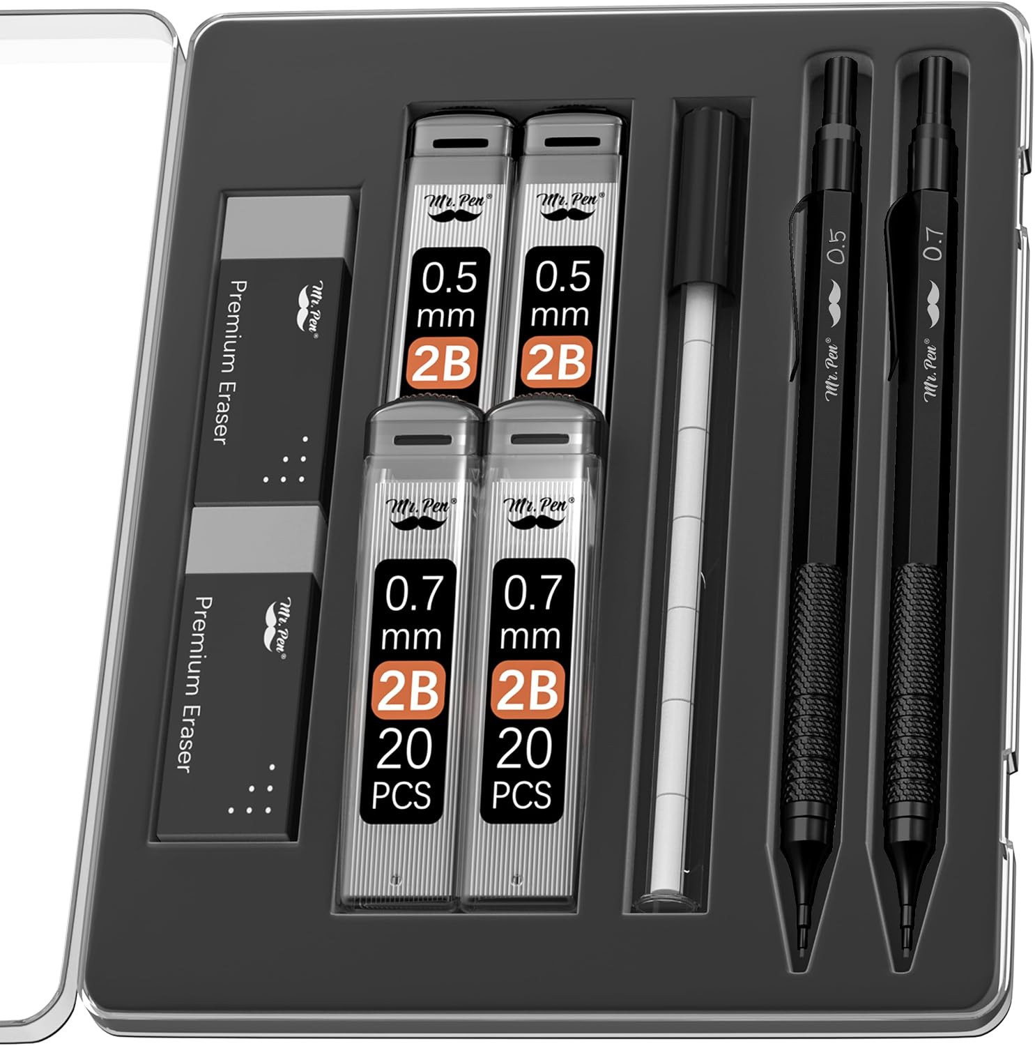 – Metal Mechanical Pencil Set with Lead Refills & Erasers, 2 Pack | 2 Sizes, 0.5