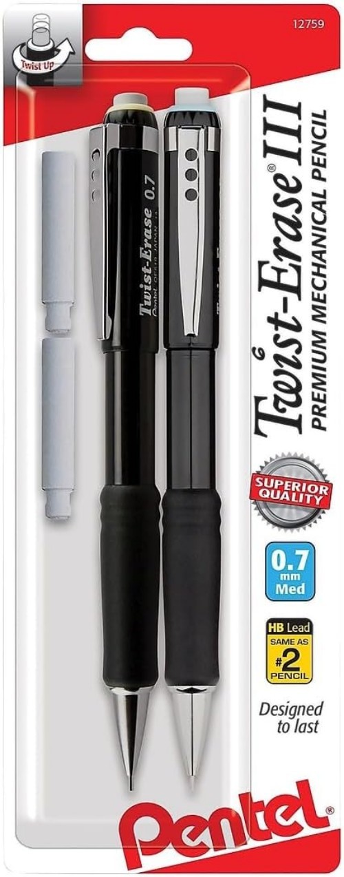 Twist-Erase III Mechanical Pencil, 0.7mm, Assorted Barrel Colors with 2 Erase…