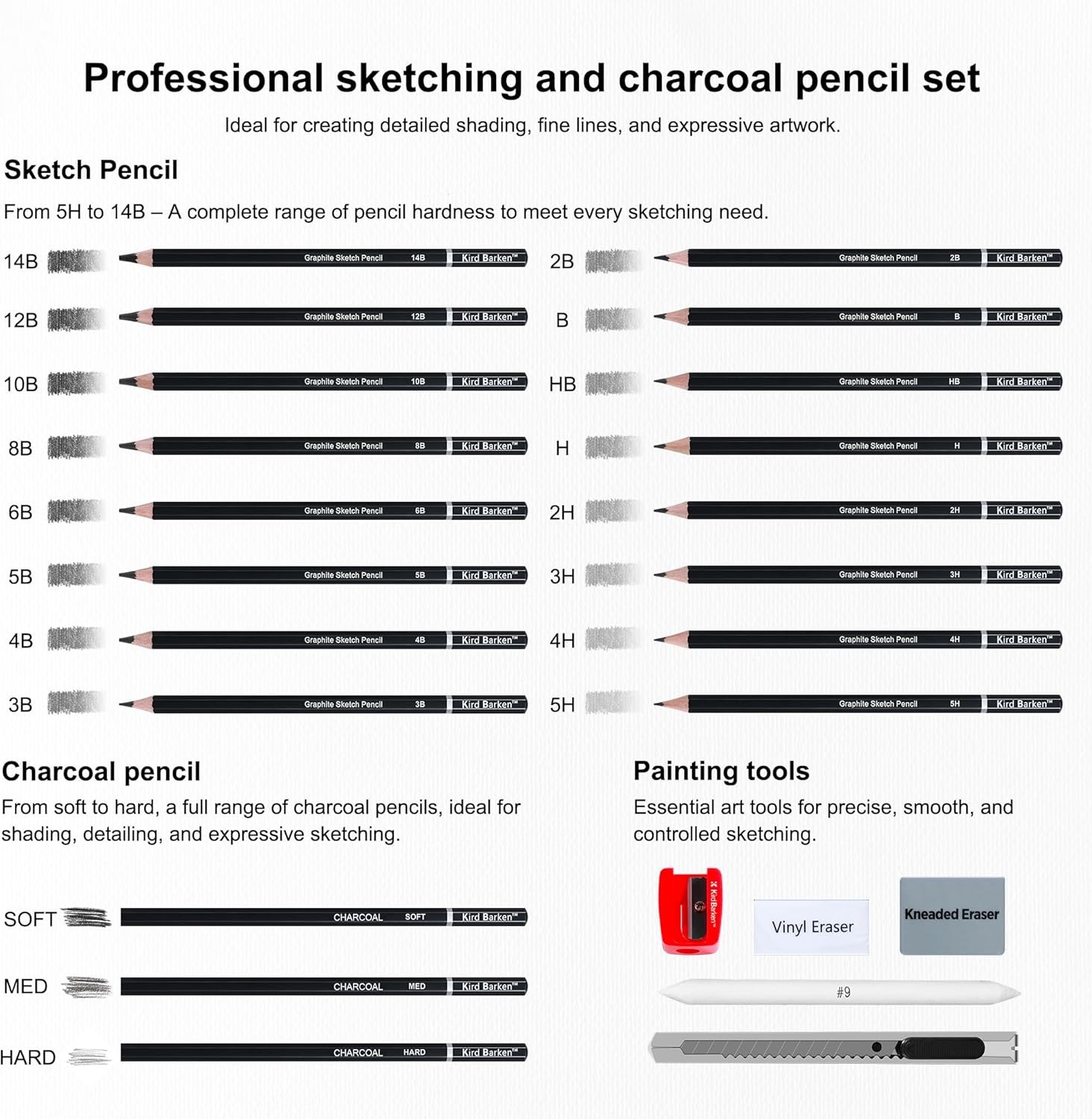 24PCS Professional Sketch Pencil Set – 5H to 14B 1 Count (Pack of 24), Black