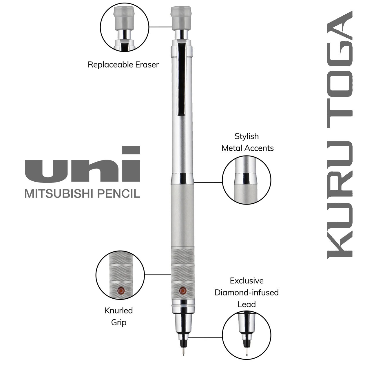 MItsubishi Uni-Ball KURU TOGA ELITE Mechanical Pencil (0.5mm) SILVER Japan Made