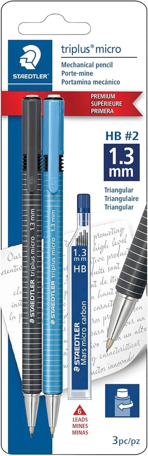 STAEDTLER Triplus Micro Mechanical Pencils, 1.3Mm #2 Lead with Twist Eraser, Erg