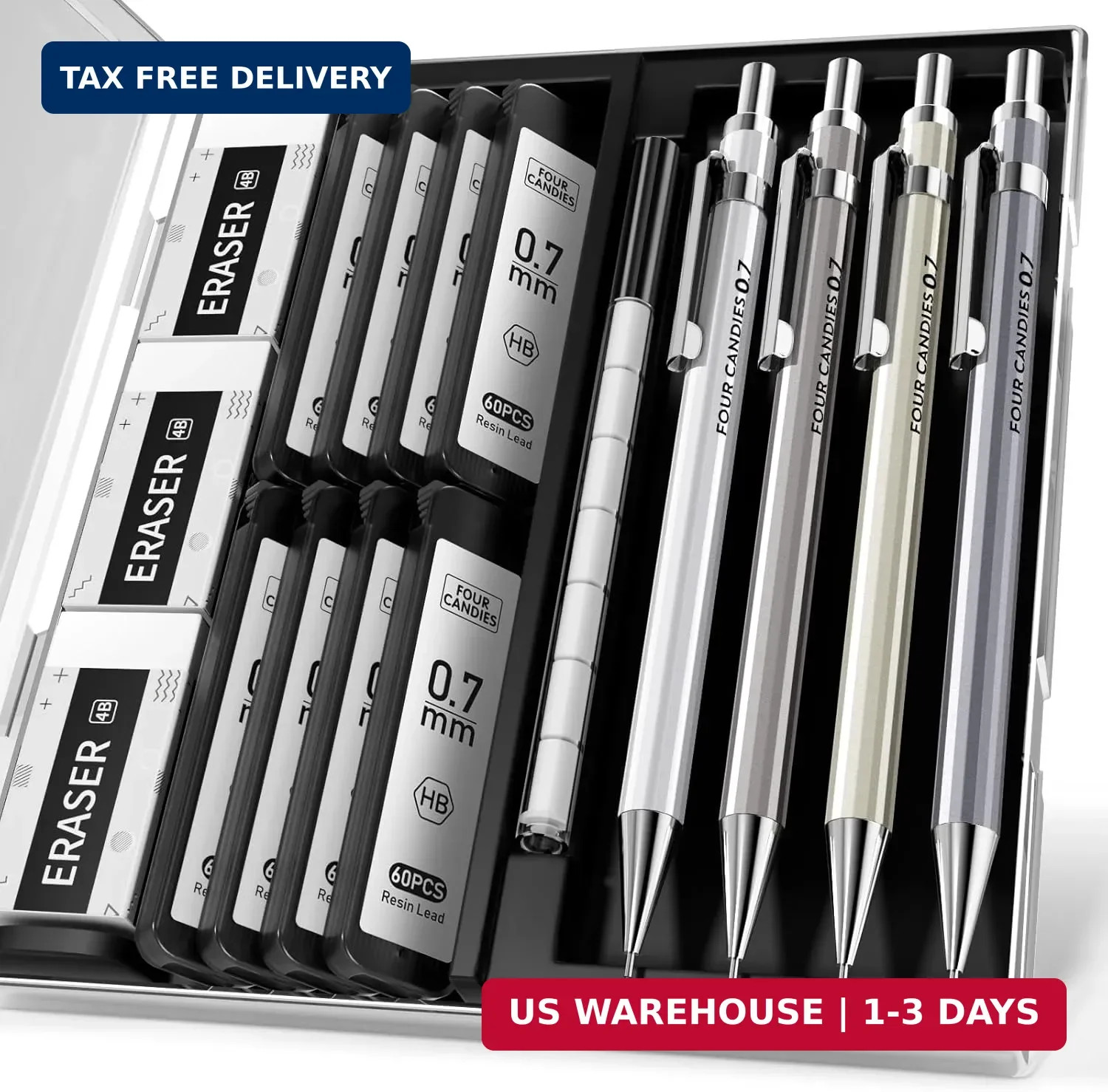 0.7Mm Mechanical Pencil Set with Case – 4PCS Metal Mechanical Pencils, 8 Tubes H