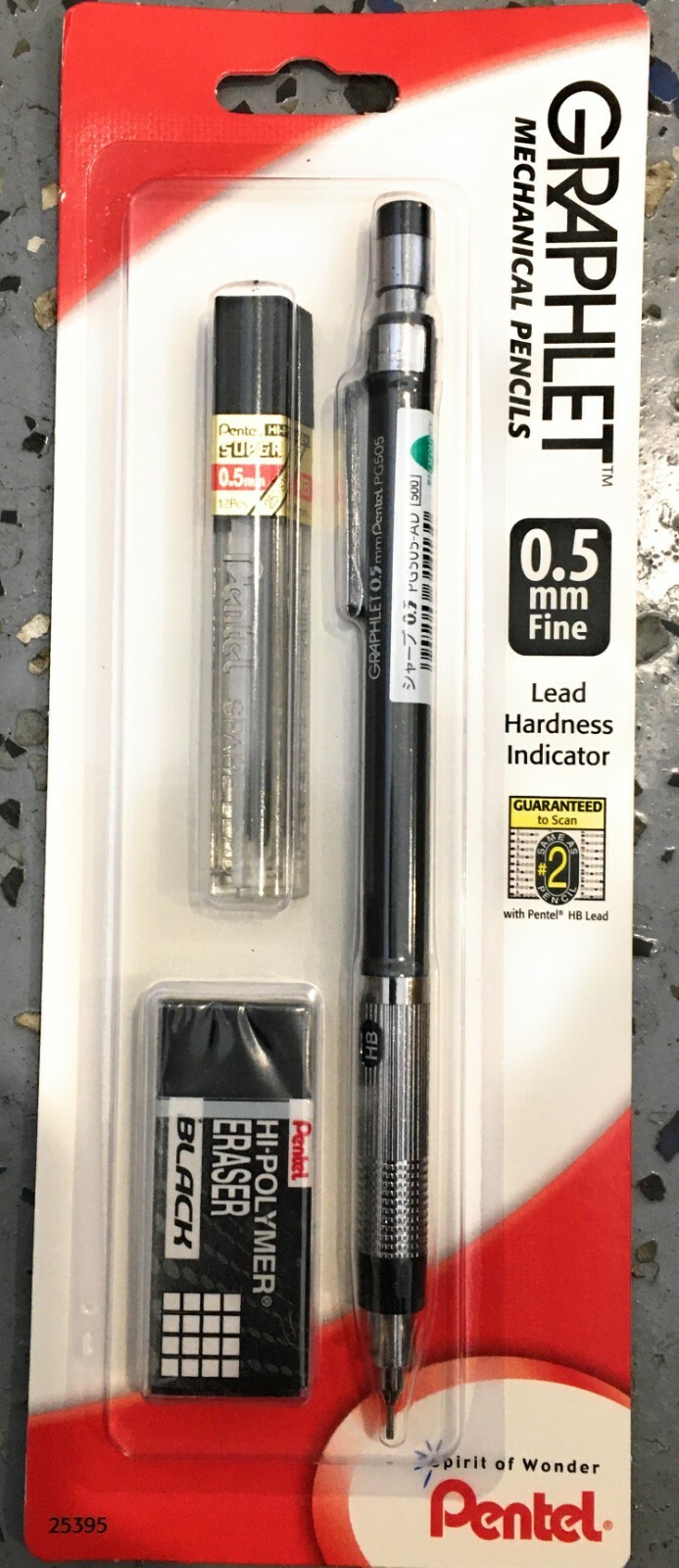Pentel Graphlet Mechanical Pencil 0.5mm w/ 12 HB Lead Refills & Eraser Vtg New