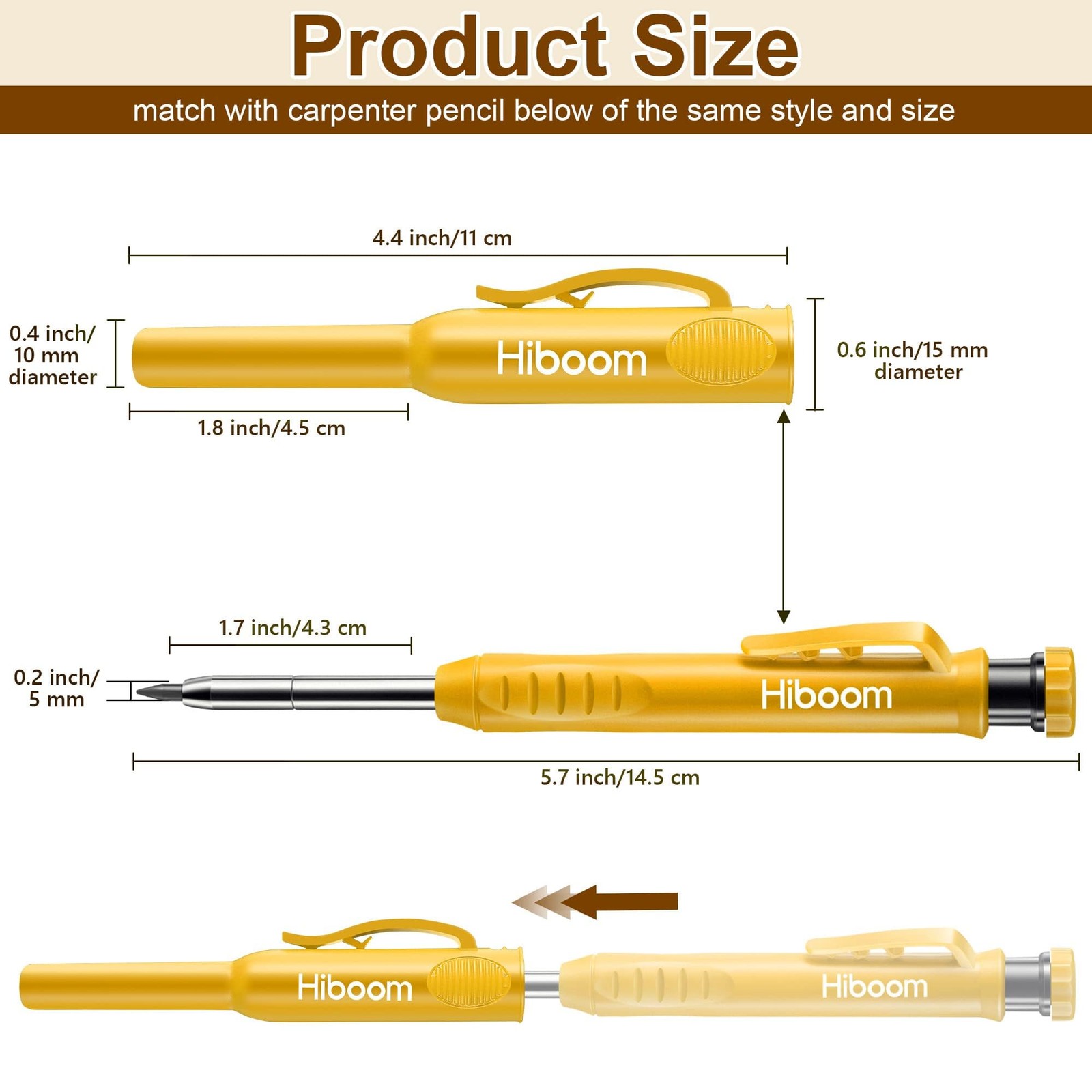 Hiboom 2 Pack Solid Carpenter Pencils with Pencil Cap and 18 Refills, Yellow