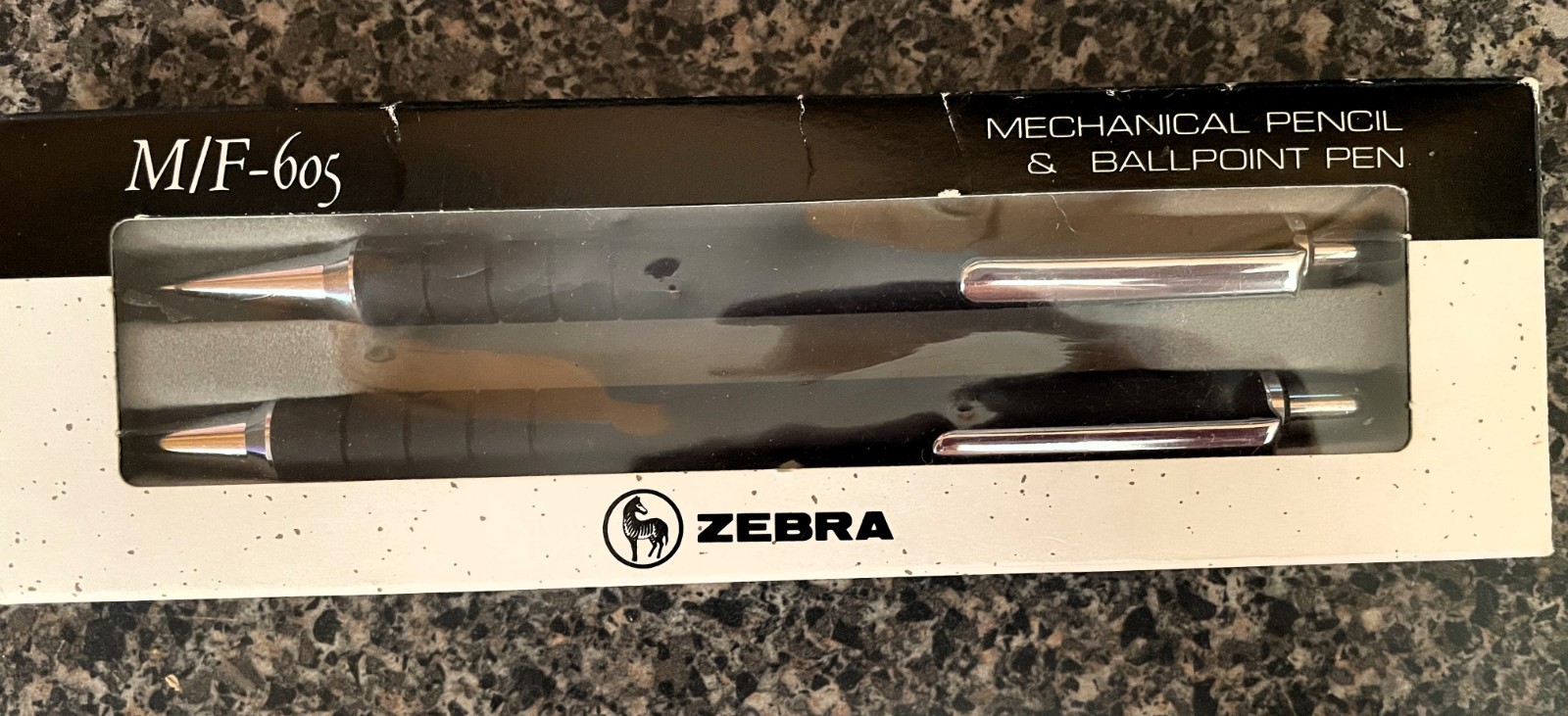 Discontinued Zebra M-605 Mechanical Pencil & F-605 Pen Set Black & Chrome finish