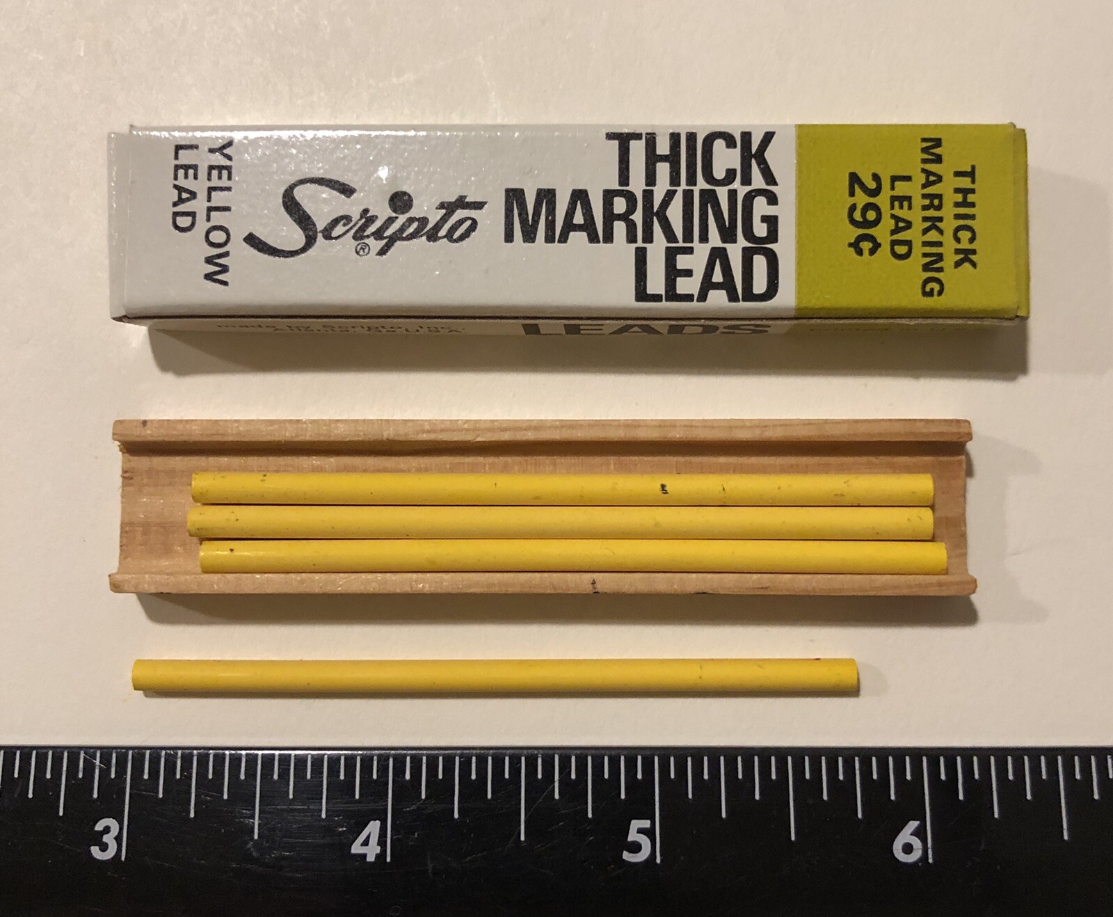 Vintage Scripto Thick Yellow 3mm NOS Marking Pencil Lead 4 Pack USA