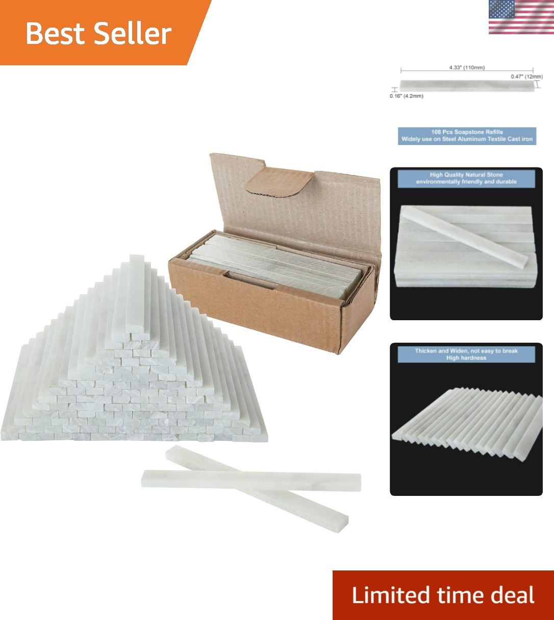 Eco-Friendly 108Pc Flat Soapstone Chalk Set for Precise Marks on Steel and Iron
