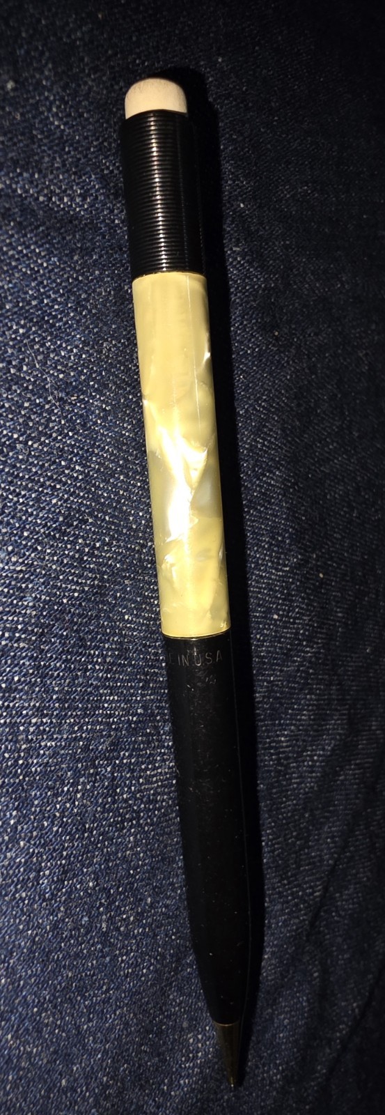 Vtg Sheaffers Mechanical Pencil Black Yellow Iridescent Marblish Swirl With Lead
