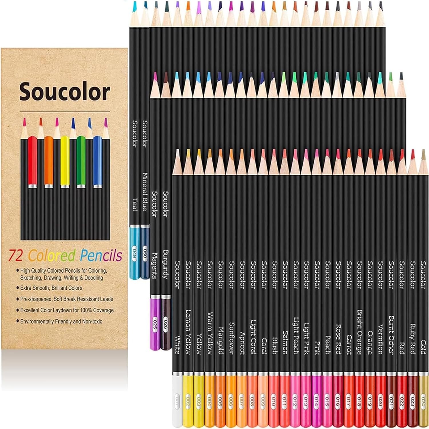Soucolor 72-Color Colored Pencils for Adult 1 Count (Pack of 72), Multicolor