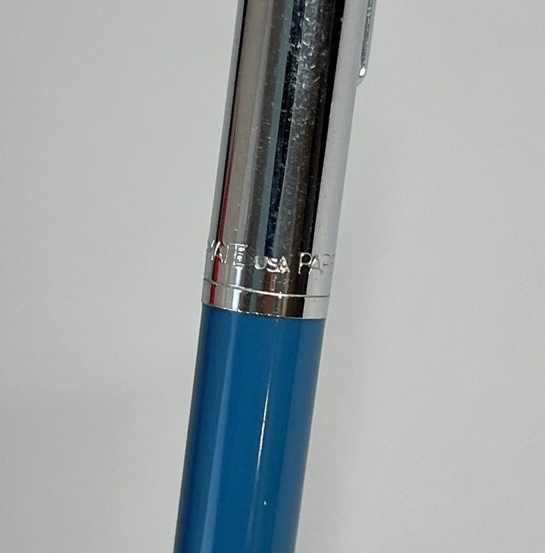 Vintage 1970s Paper Mate USA Mechanical Pencil Blue Chrome Double Heart Logo 70s