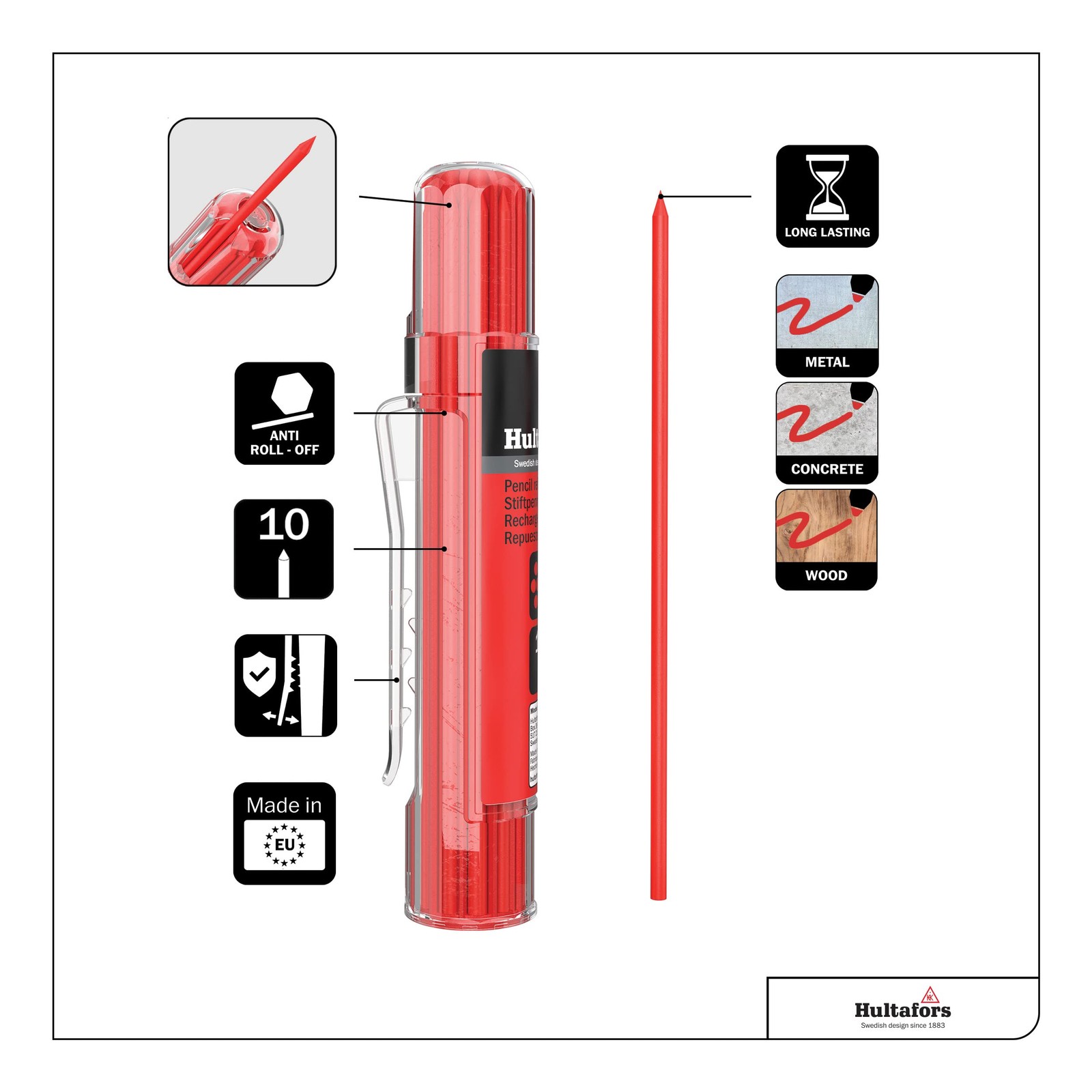 Tools 650150 Dry Marker Refills HRD Heavy Duty MultiPurpose Red 10 Leads