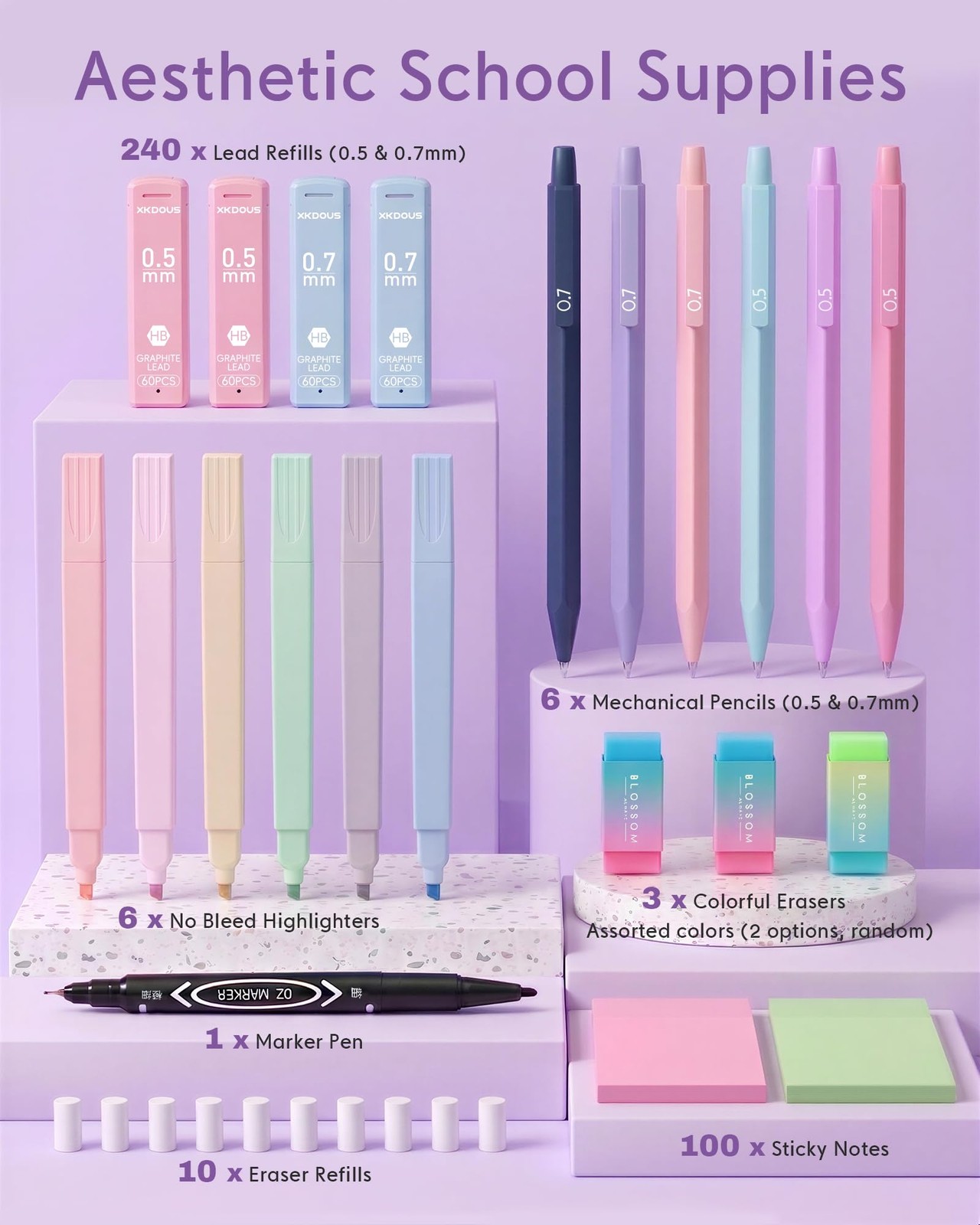 23PCS Aesthetic School Supplies, Mechanical Pencils 0.5 & 0.7mm with 240 Lead…