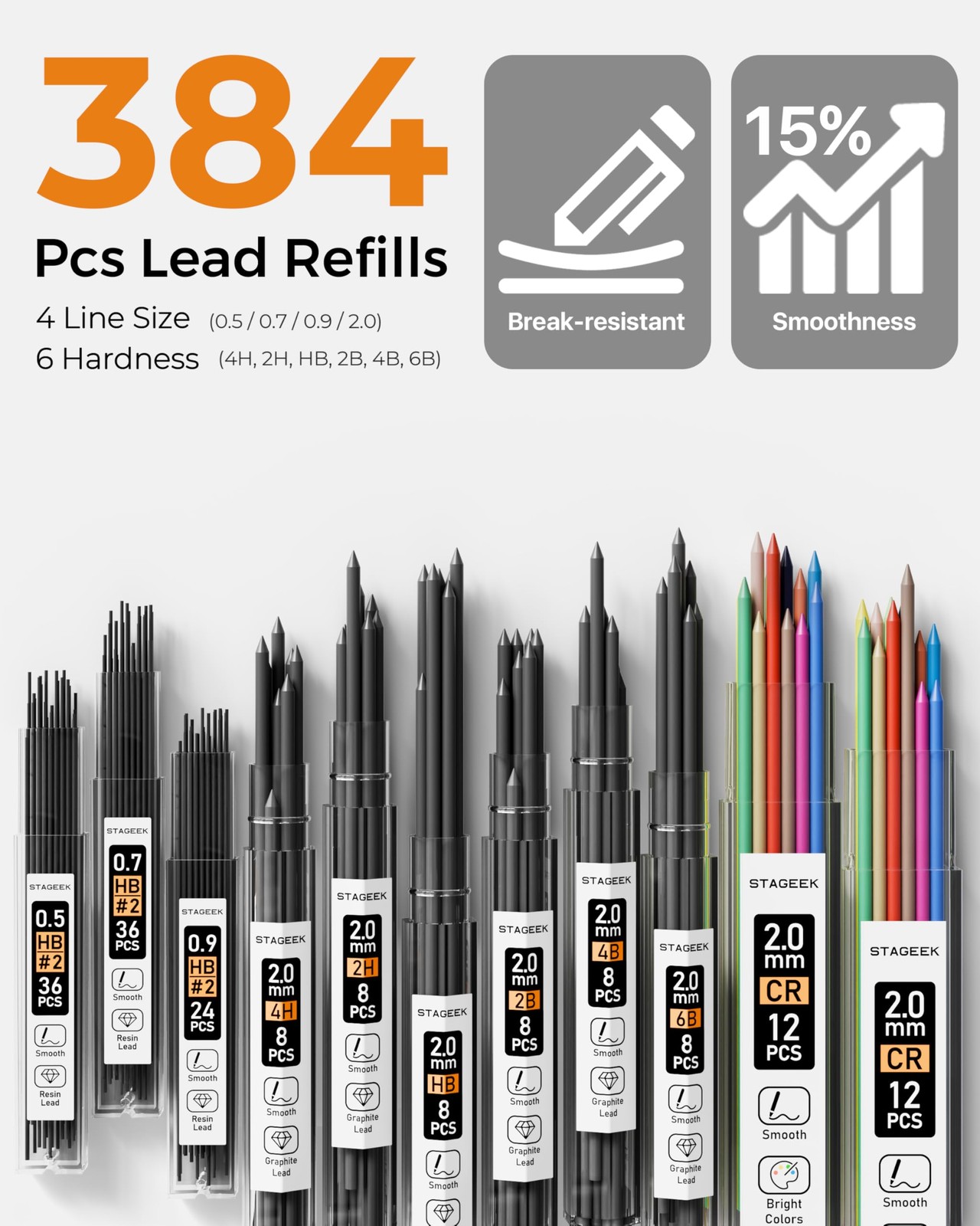 34 PCS Mechanical Pencil Set 0.5/0.7/0.9/2MM 384 Lead Refills Drawing Art