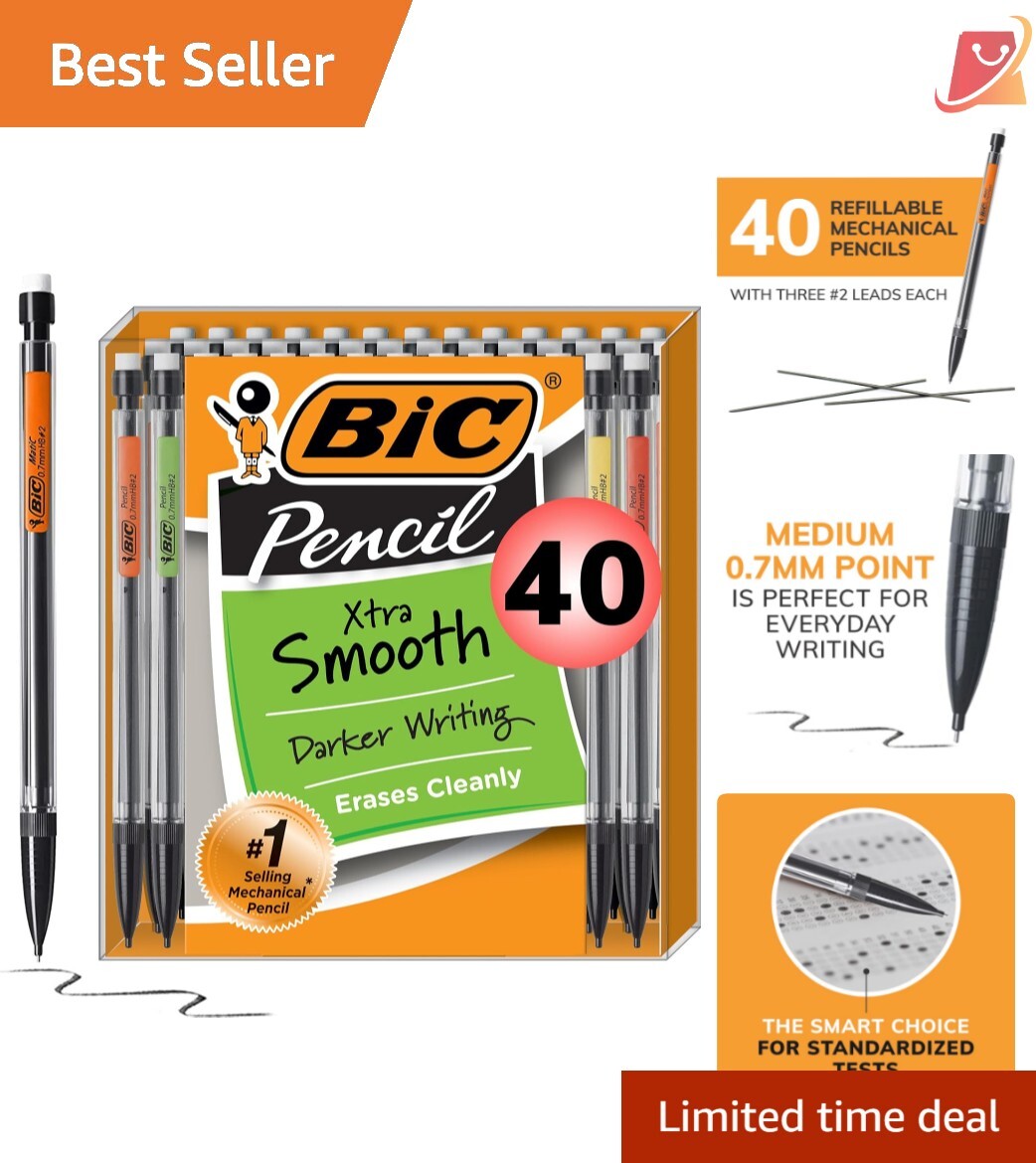 Xtra-Smooth 0.7mm Mechanical Pencils – 40 Pack with Built-In Eraser Convenience