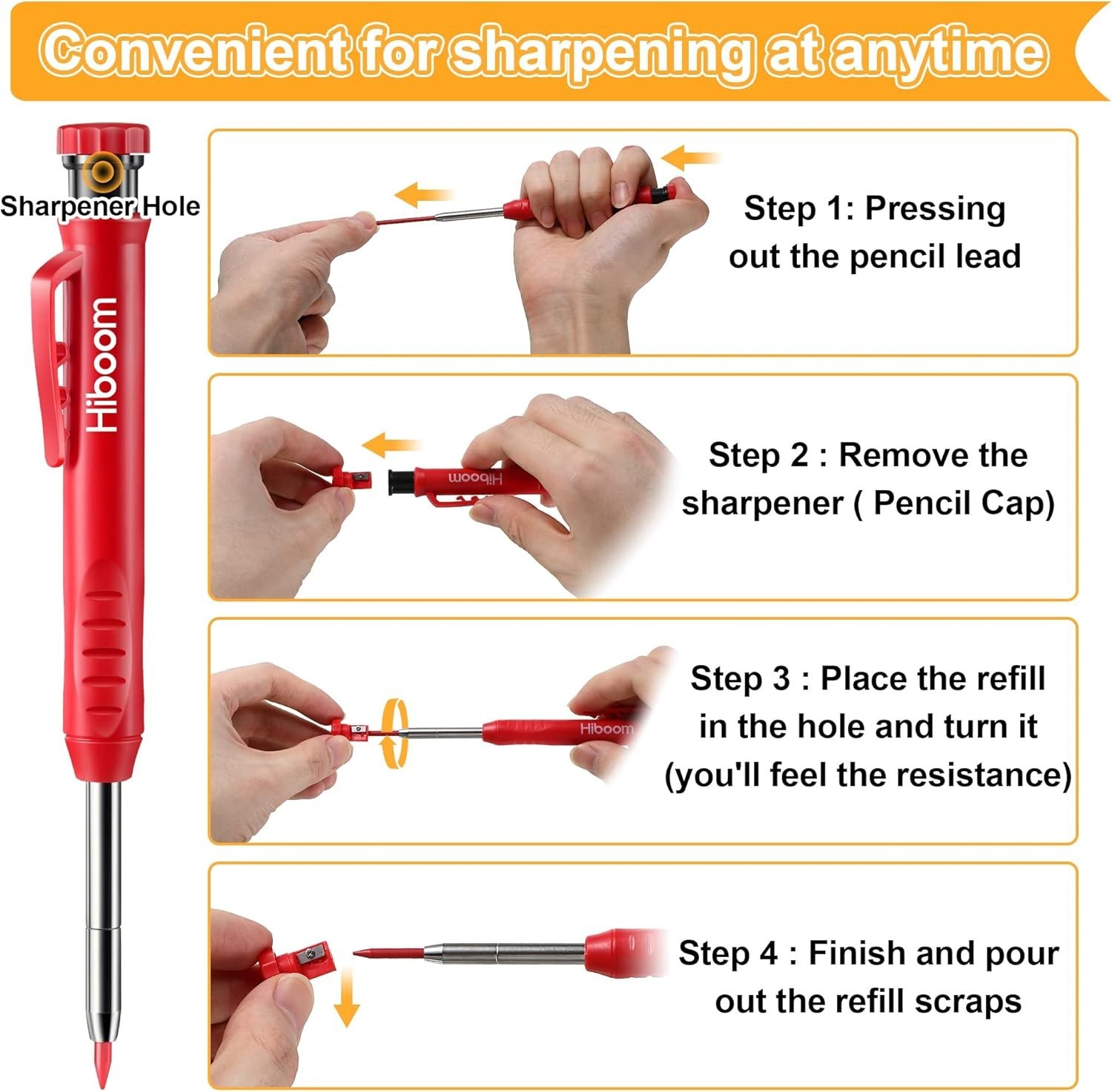 Hiboom 4 Pack Carpenter Pencils with Sharpener, Mechanical Pencil Colorful