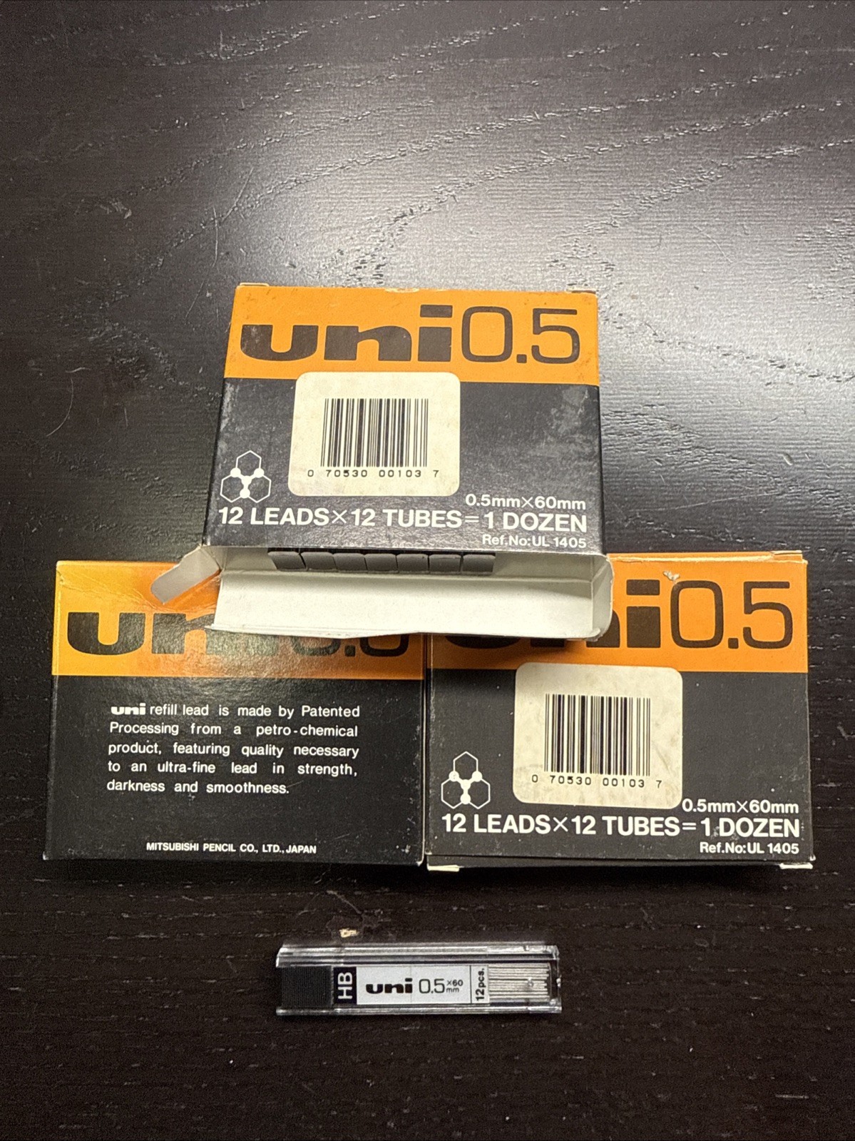 Uni Pencil Lead, The Uni” Leads, 0.5mm HB, 372 Leads / 2 Full & 1 Partial Box