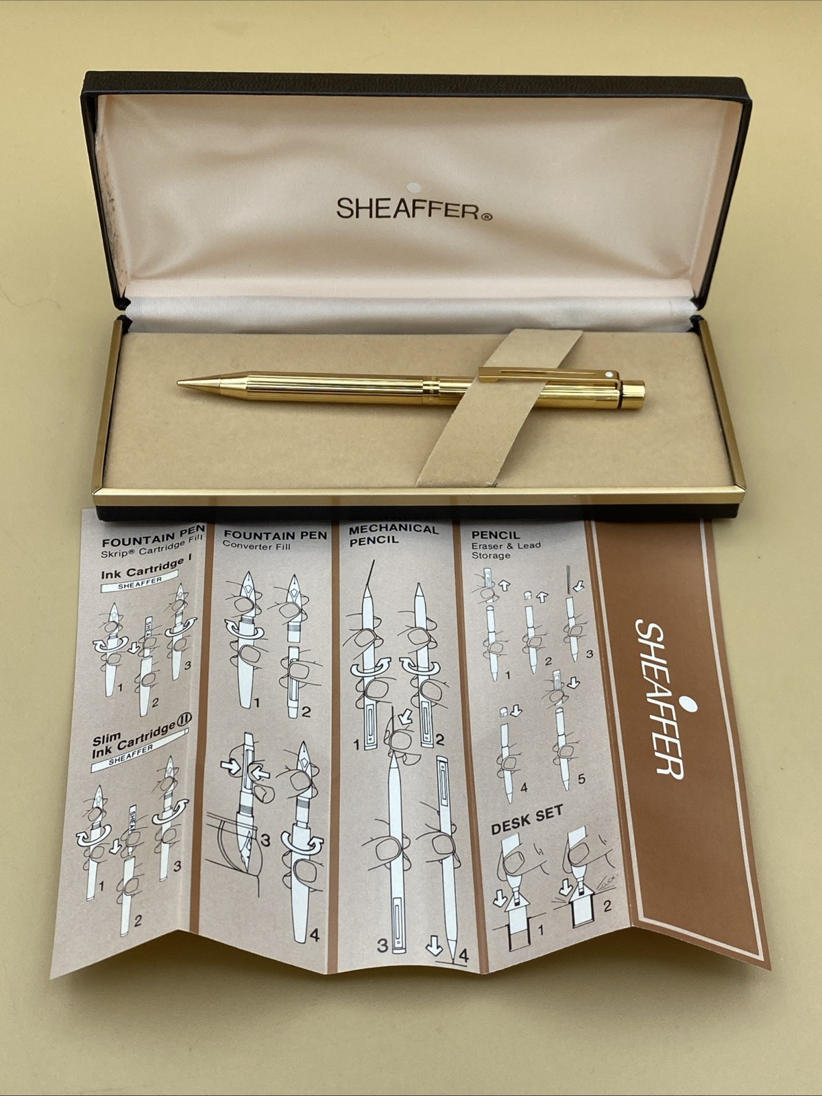 Vtg Sheaffer Gold Electroplated White Dot Mechanical Pencil Fluted wth Box