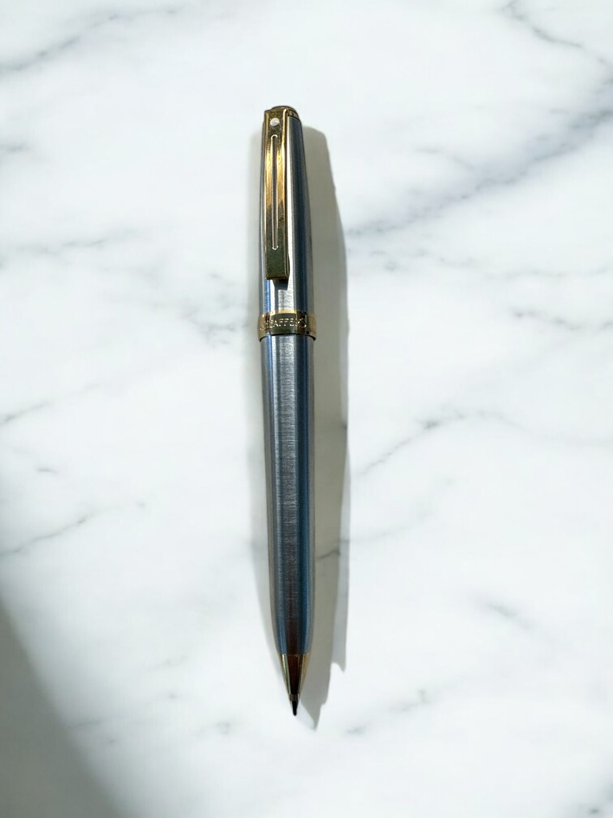 SHEAFFER White Dot PRELUDE Brushed Steel Gold Trim Chrome 0.7 mm Pencil–USA