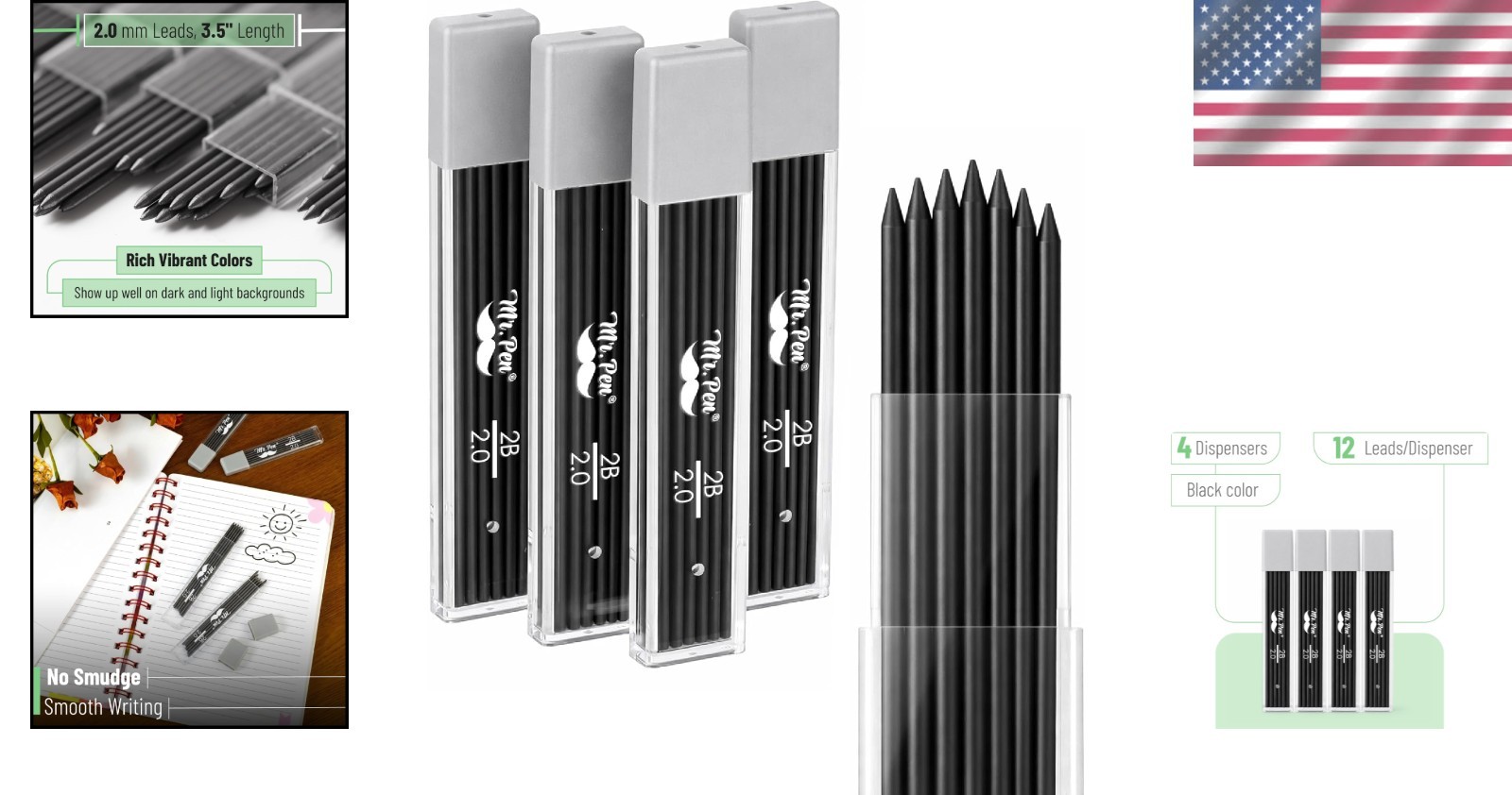 2.0 mm Mechanical Pencil Lead Refills, 48 Pack – Bold 2B for Precision Writing