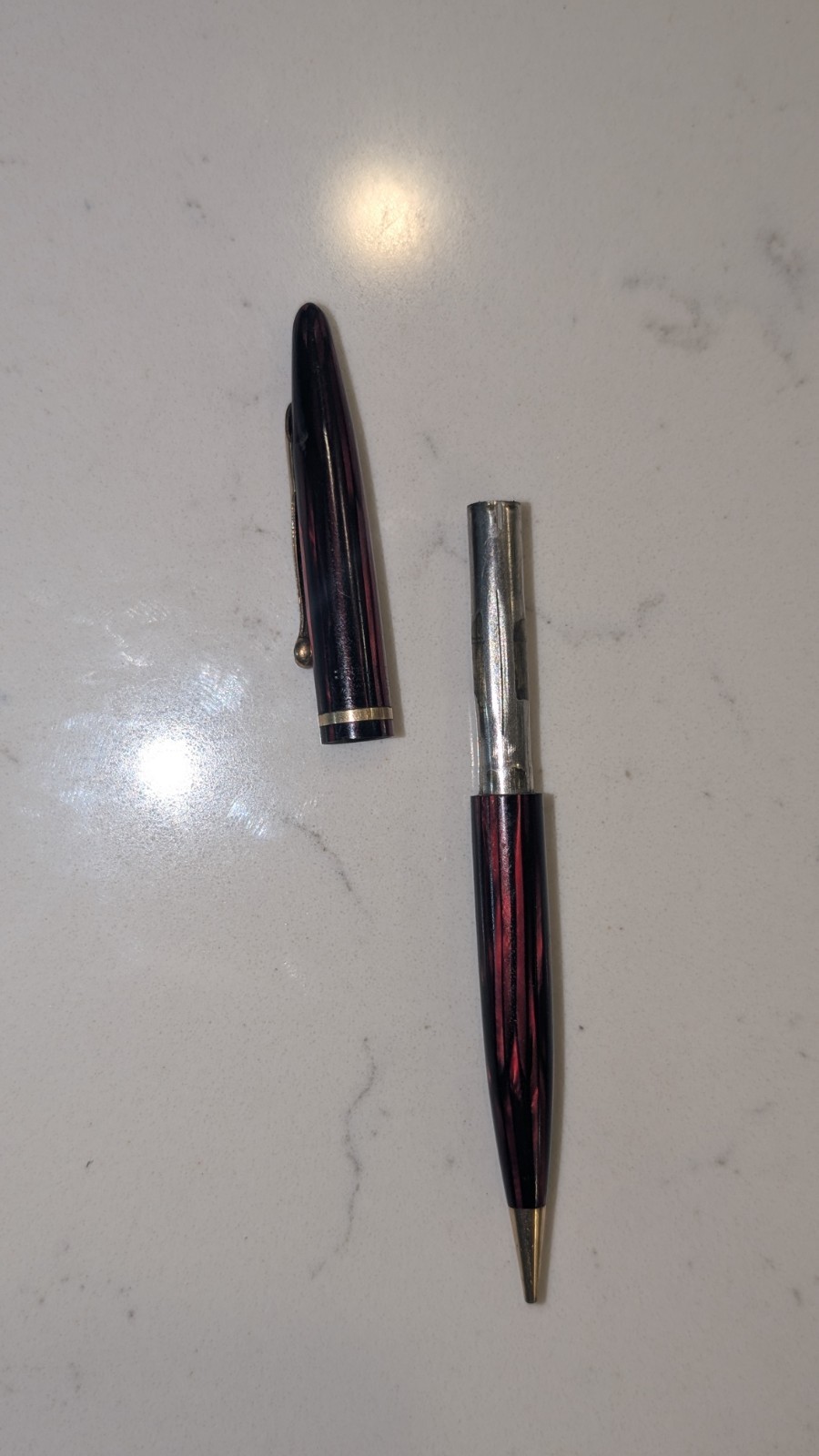Sheaffer Balance #250 Mechanical Pencil 40s Carmine, Gold Trim Works