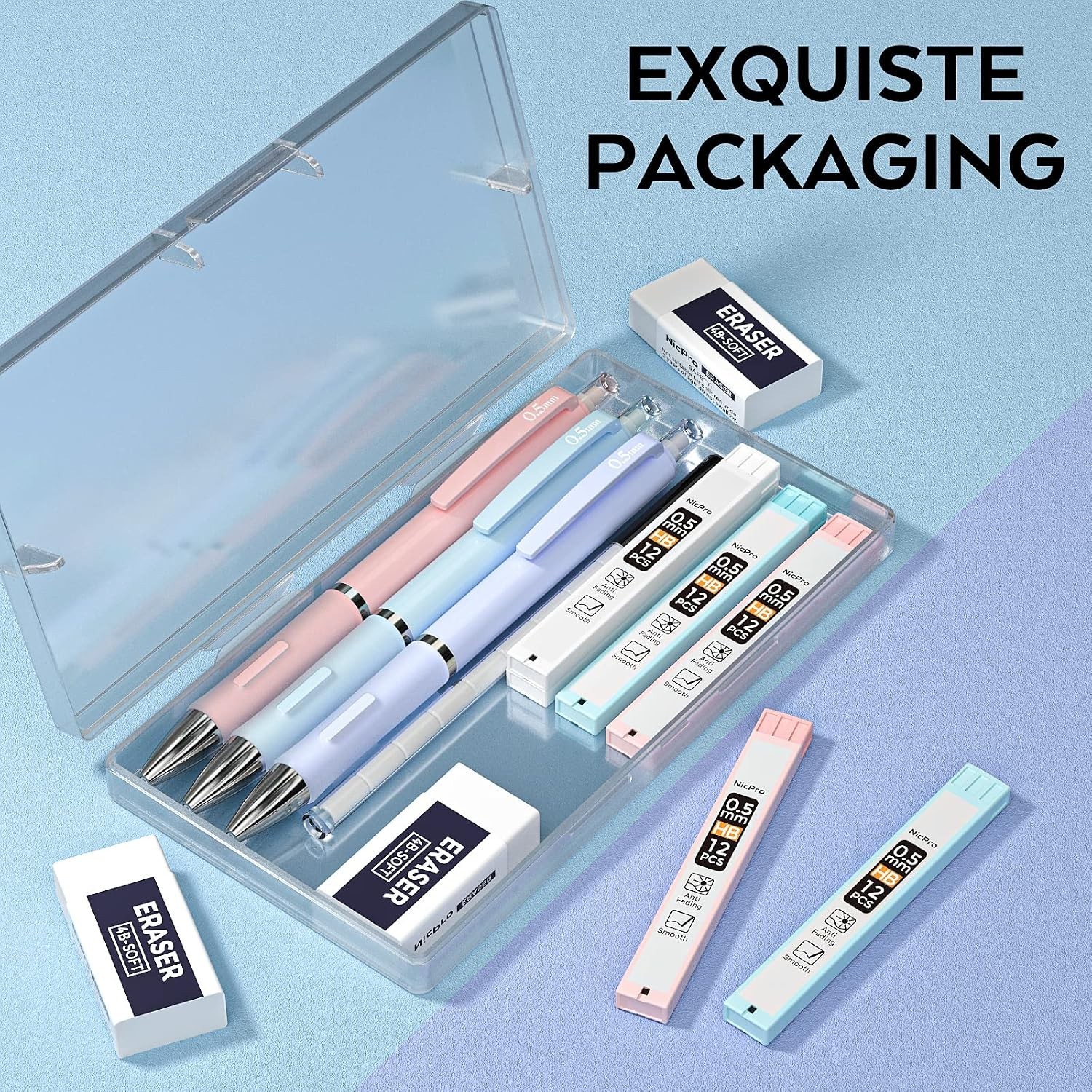 Cute Pastel 0.5mm Mechanical Pencils with Erasers – Perfect for Sketching!
