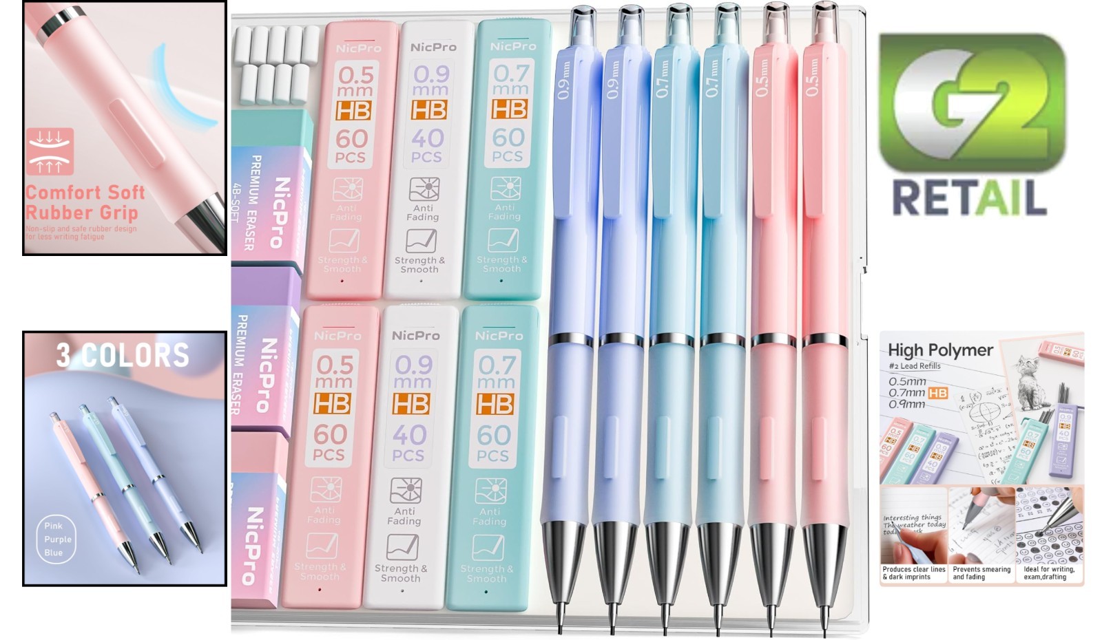 Cute 6-Piece Mechanical Pencil Set for Writing & Sketching – 0.5mm/0.7mm/0.9mm