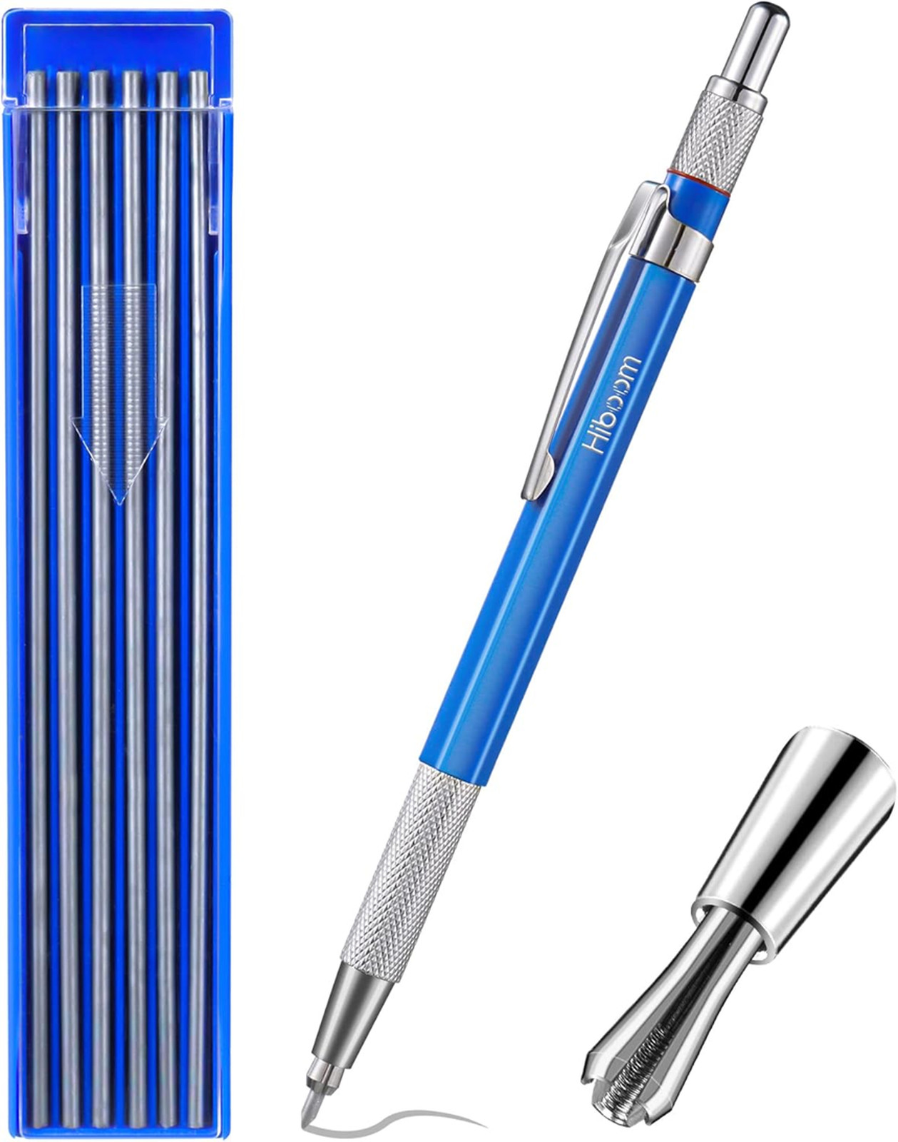 Welding Pencil with 12 Silver Refills, Metal Marker, Built-in Sharpener, Steel